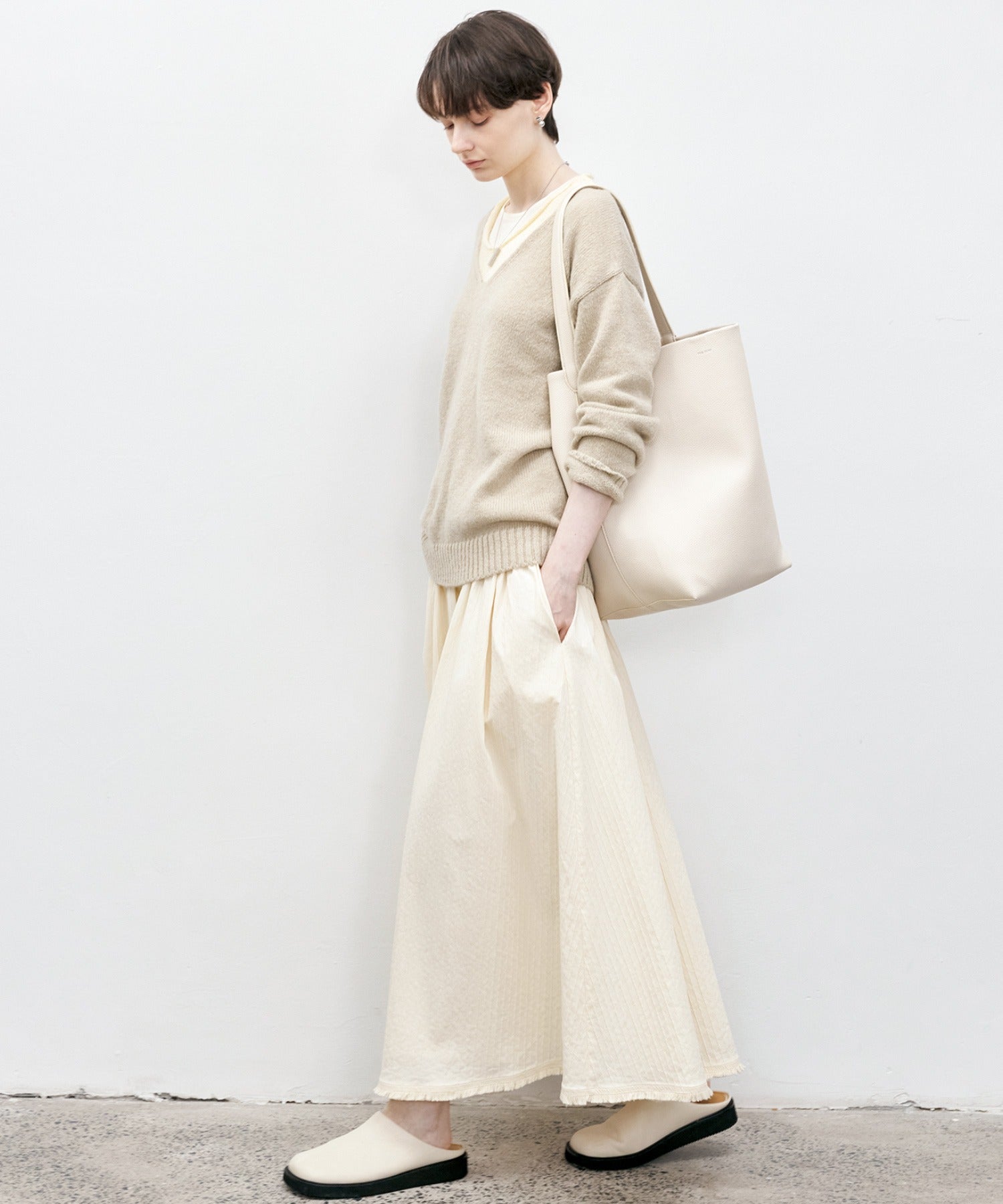 Fringe Panel Textured A-Line Maxi Skirt