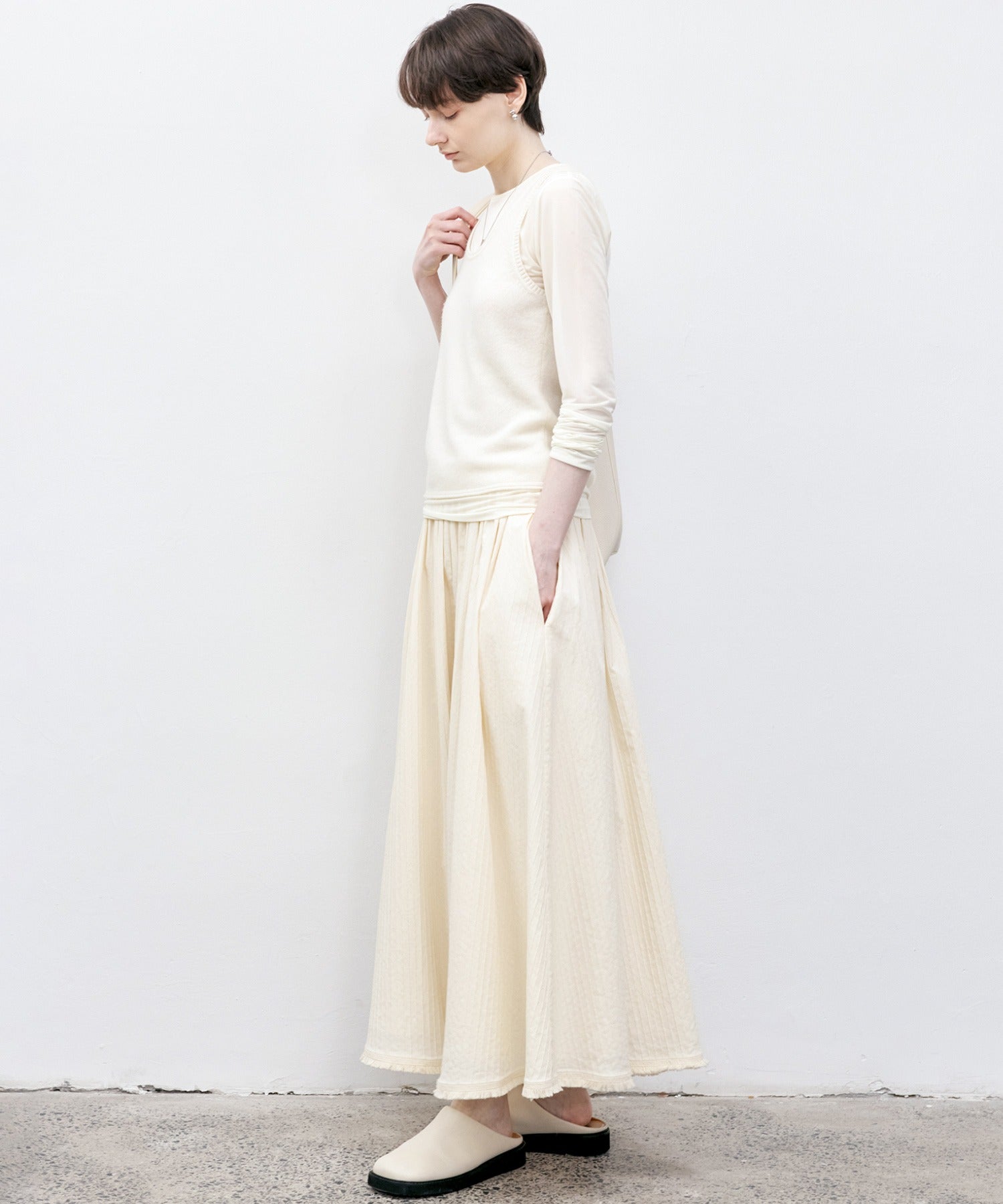 Textured Jacquard Fringe Hem A-Line Skirt