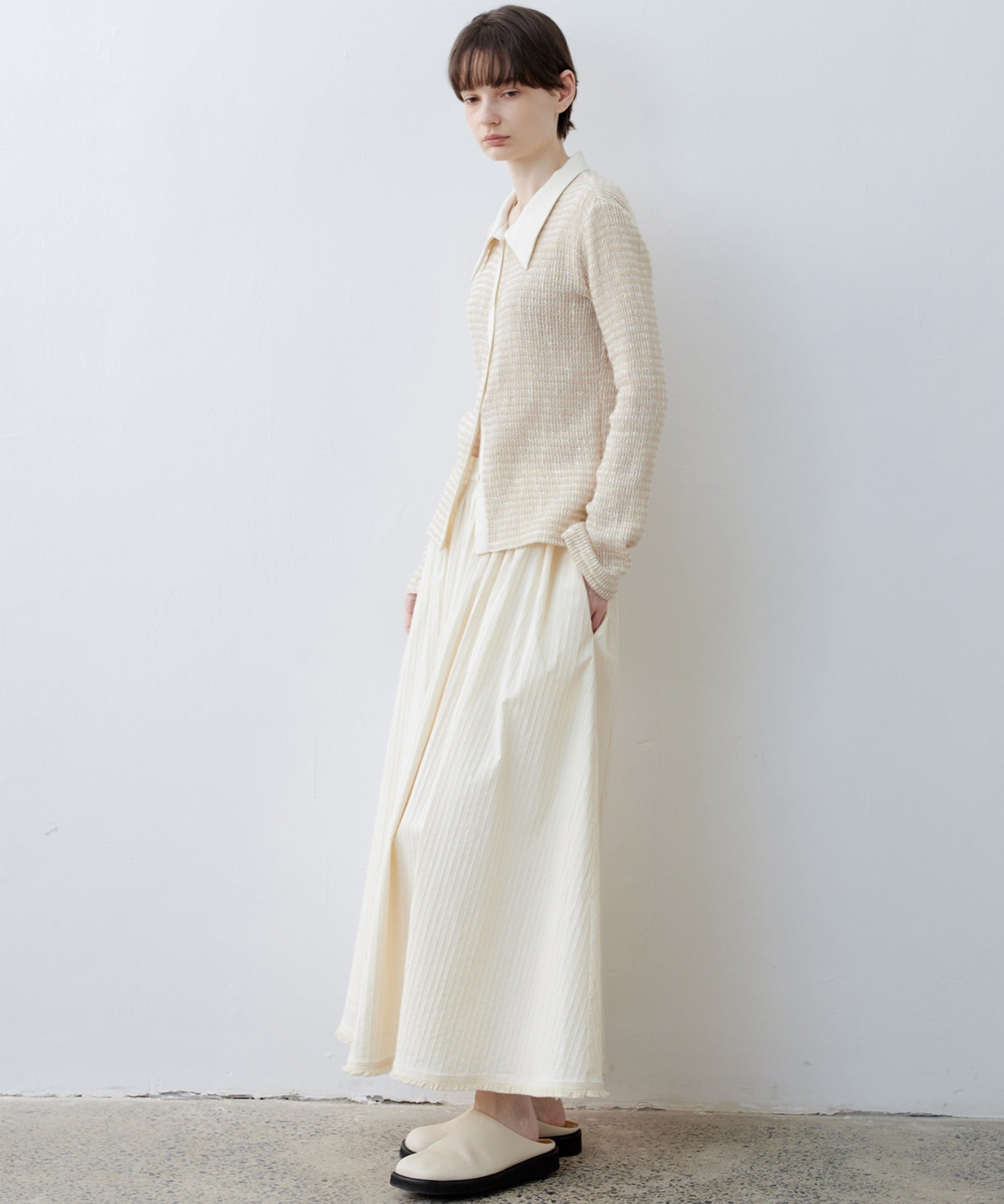 Fringe Panel Textured A-Line Maxi Skirt