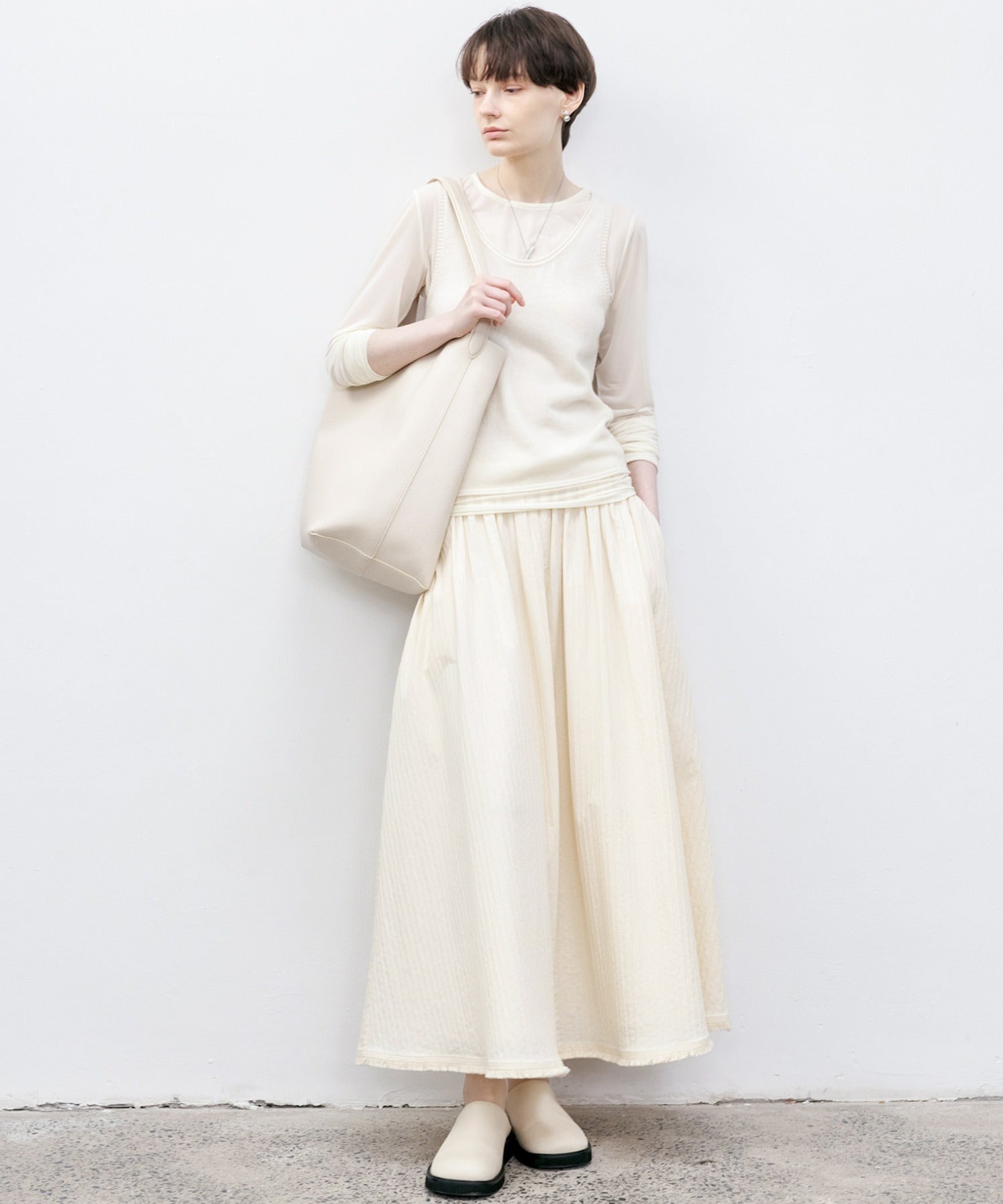 Fringe Panel Textured A-Line Maxi Skirt