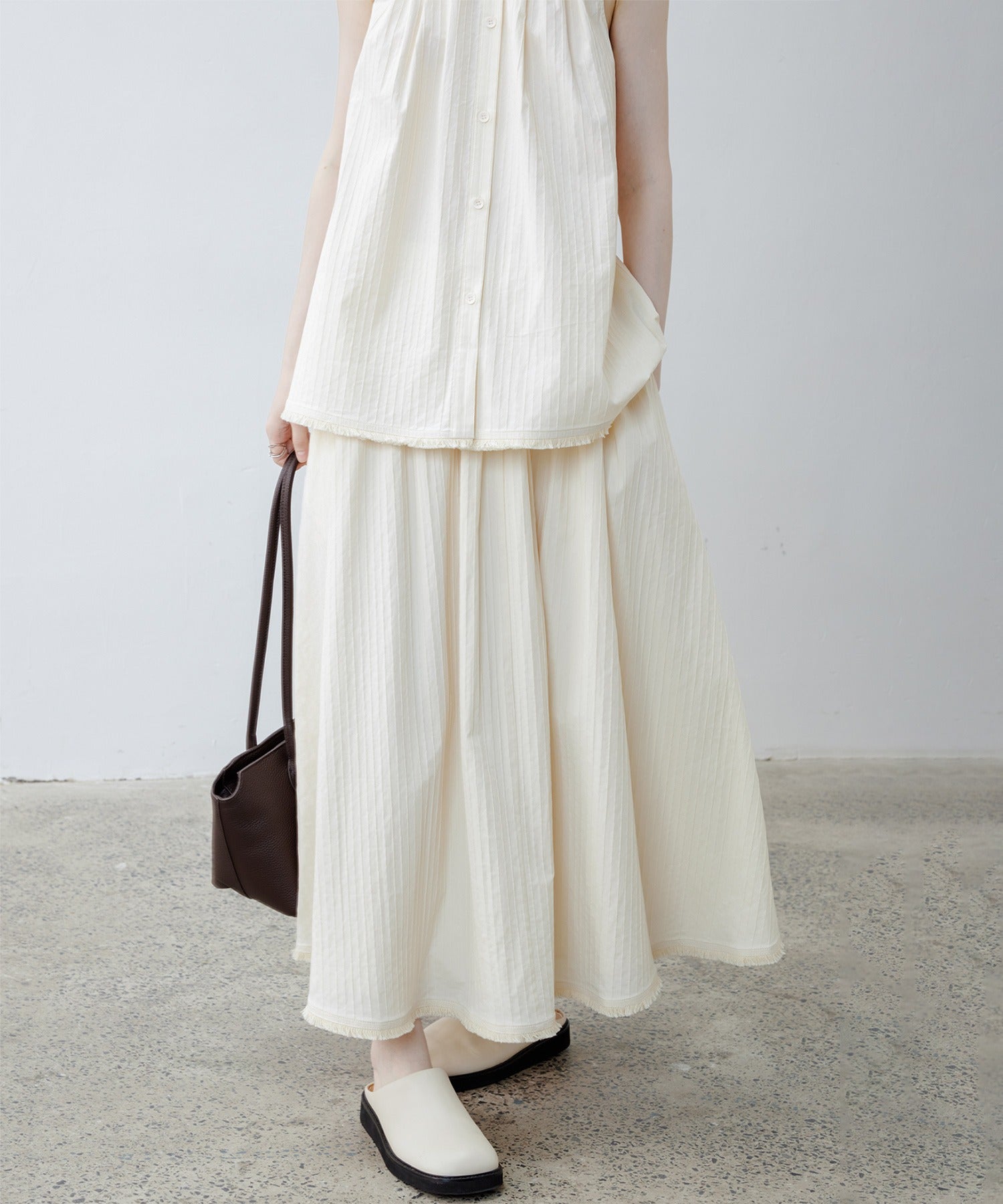 Fringe Panel Textured A-Line Maxi Skirt