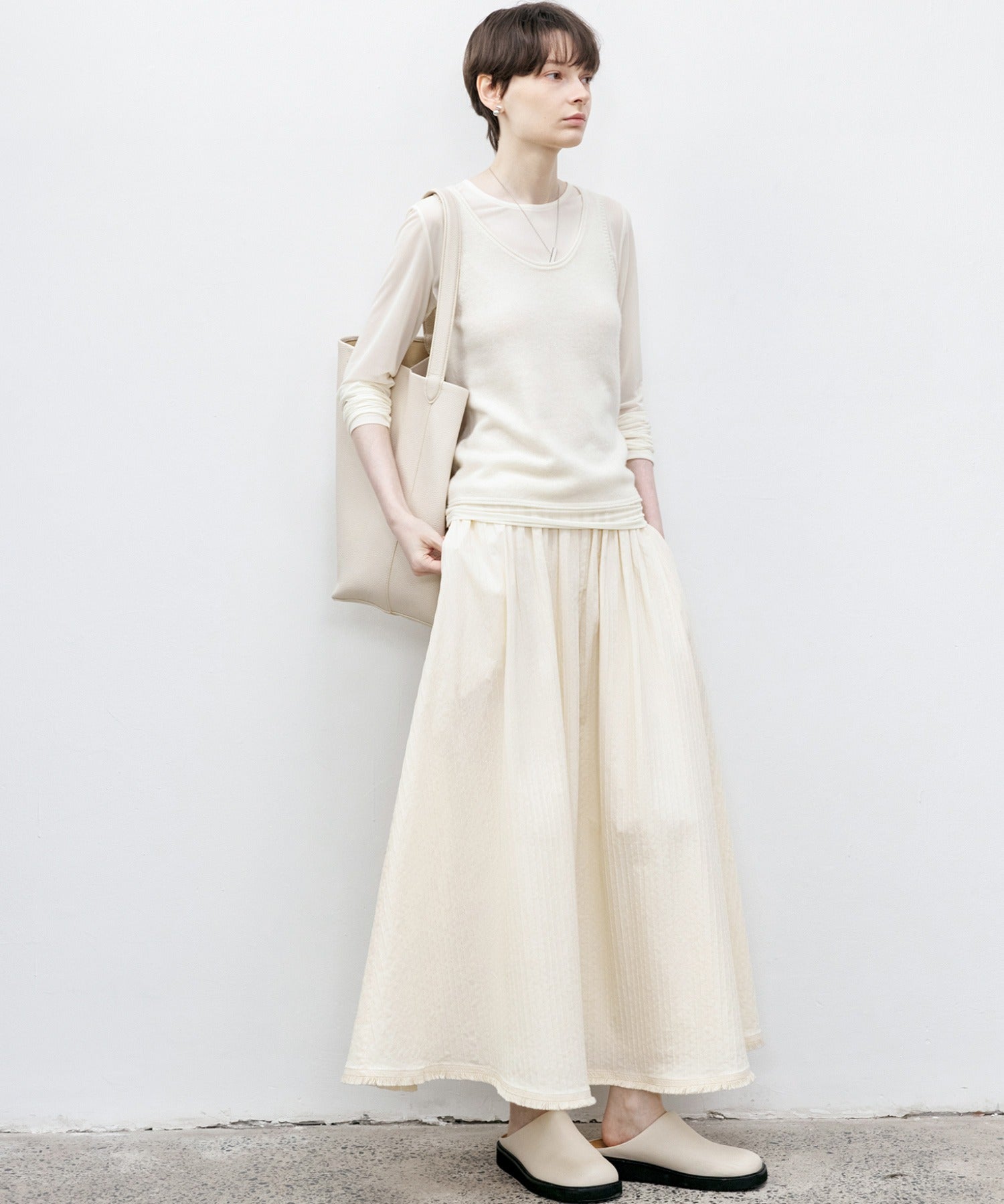 Fringe Panel Textured A-Line Maxi Skirt