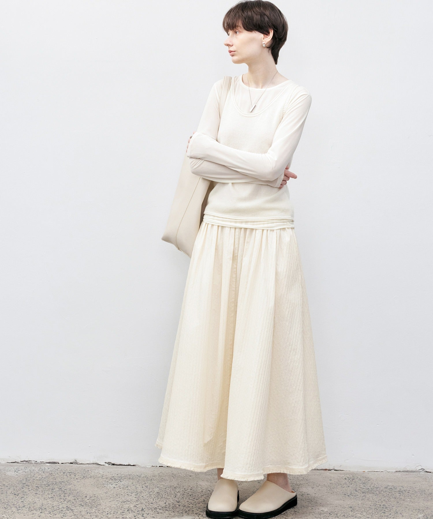 Fringe Panel Textured A-Line Maxi Skirt