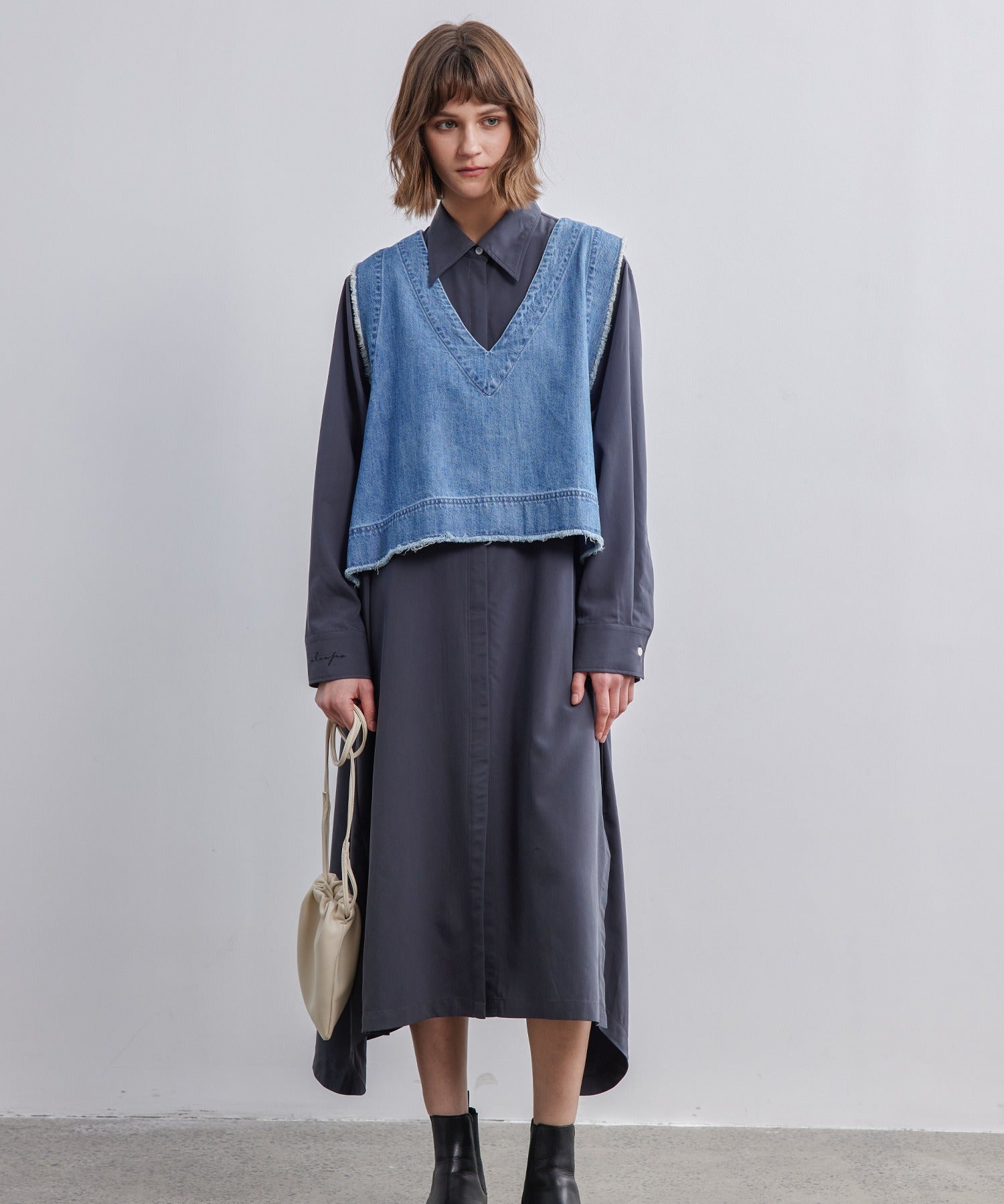 Cut-Off Fringe Nuance Denim Vest
