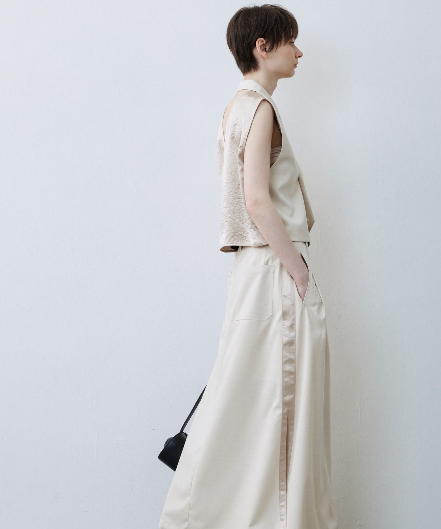 Backless Tailored Vest with Acetate Paneling