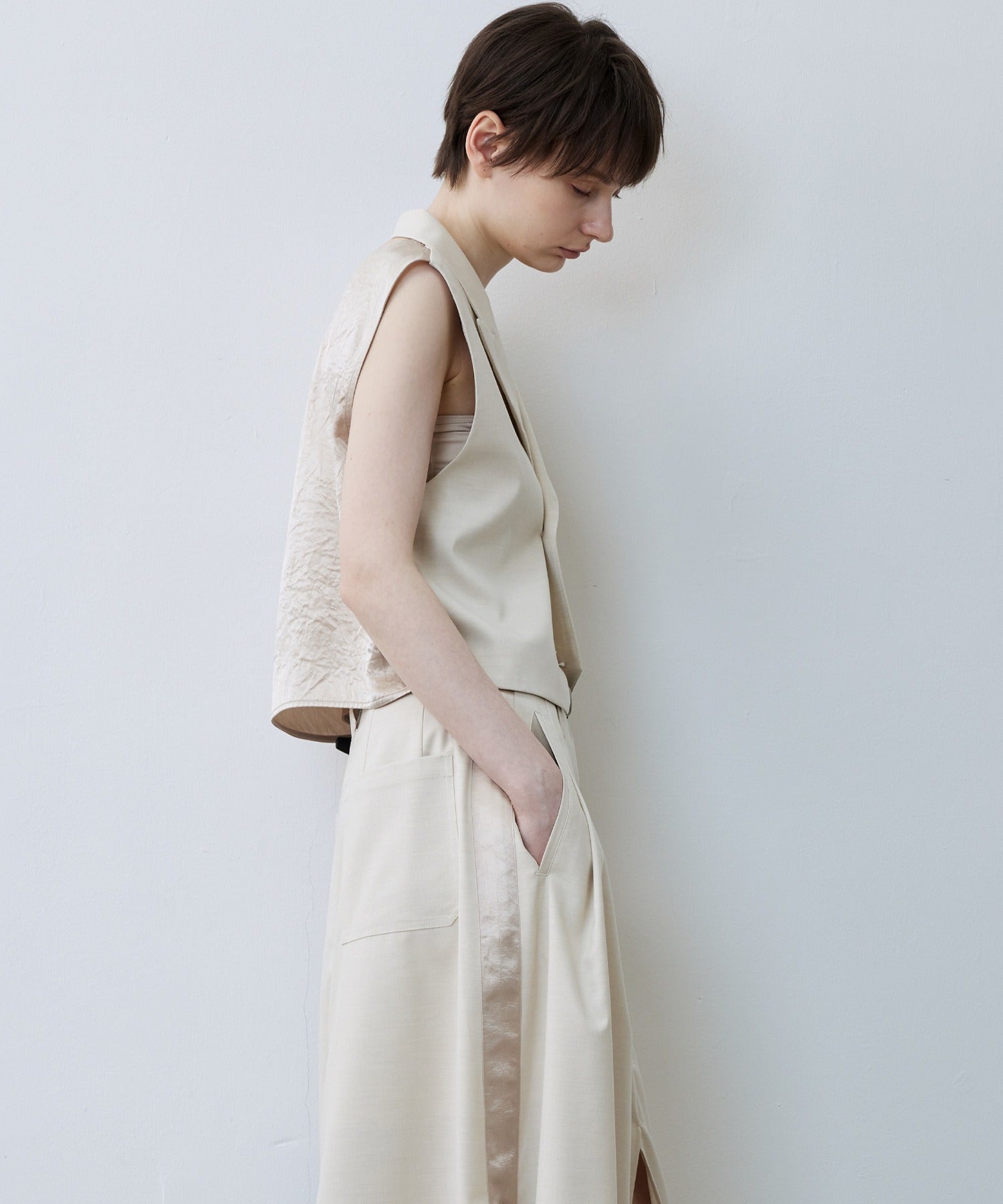 Backless Tailored Vest with Acetate Paneling