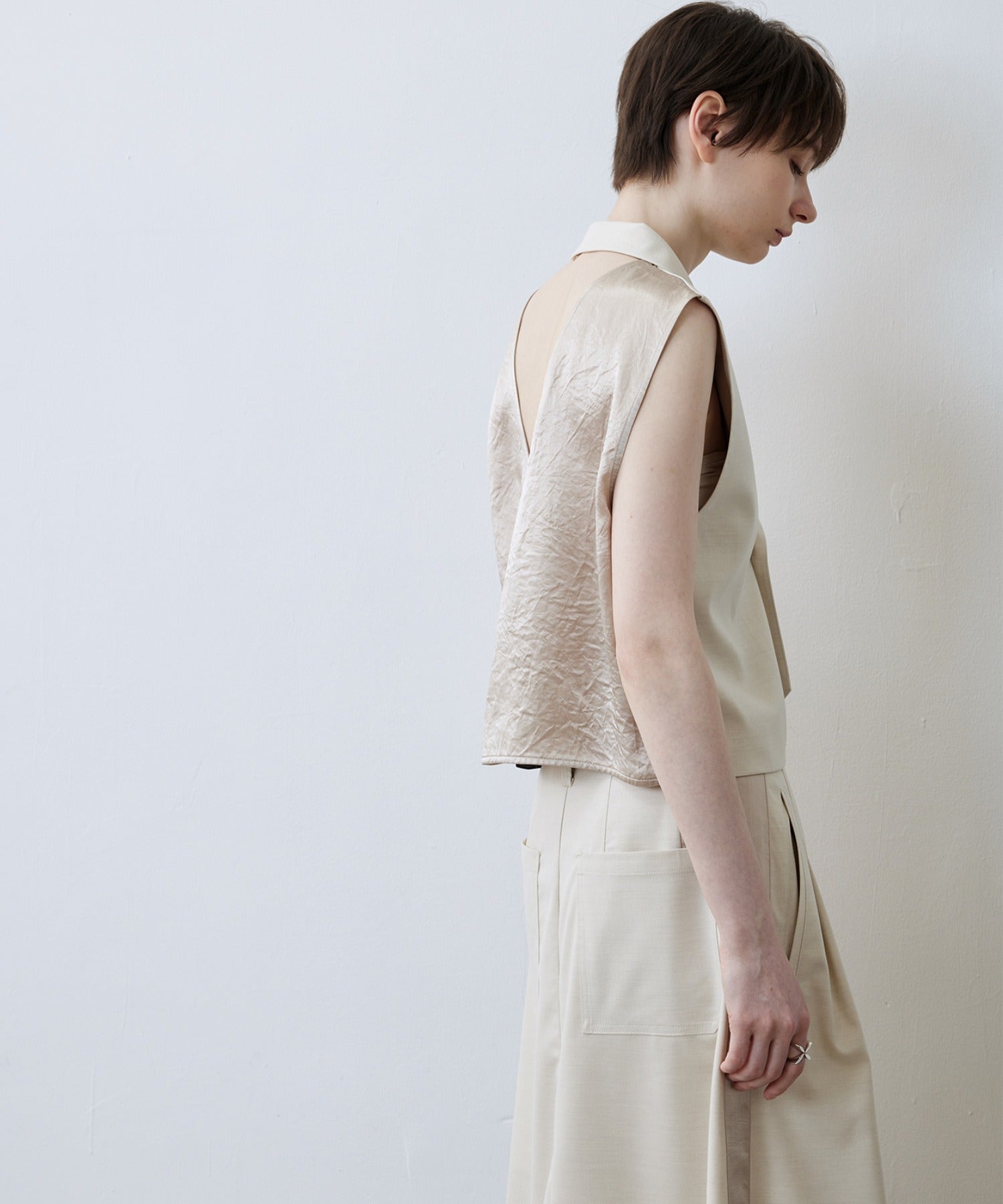 Backless Tailored Vest with Acetate Paneling