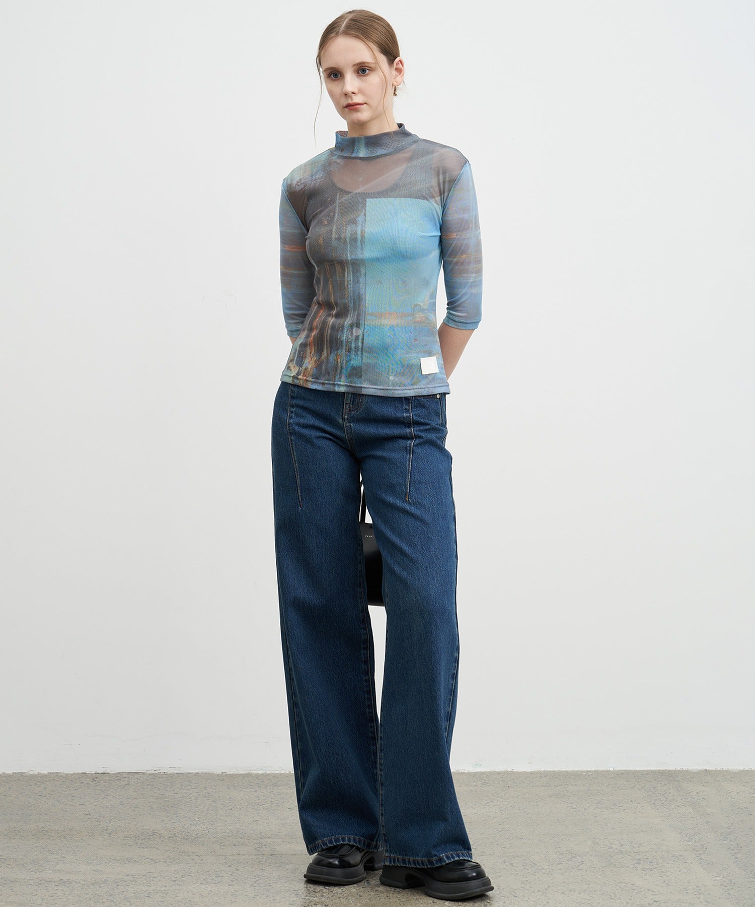Printed Mesh Semi-Sheer Top
