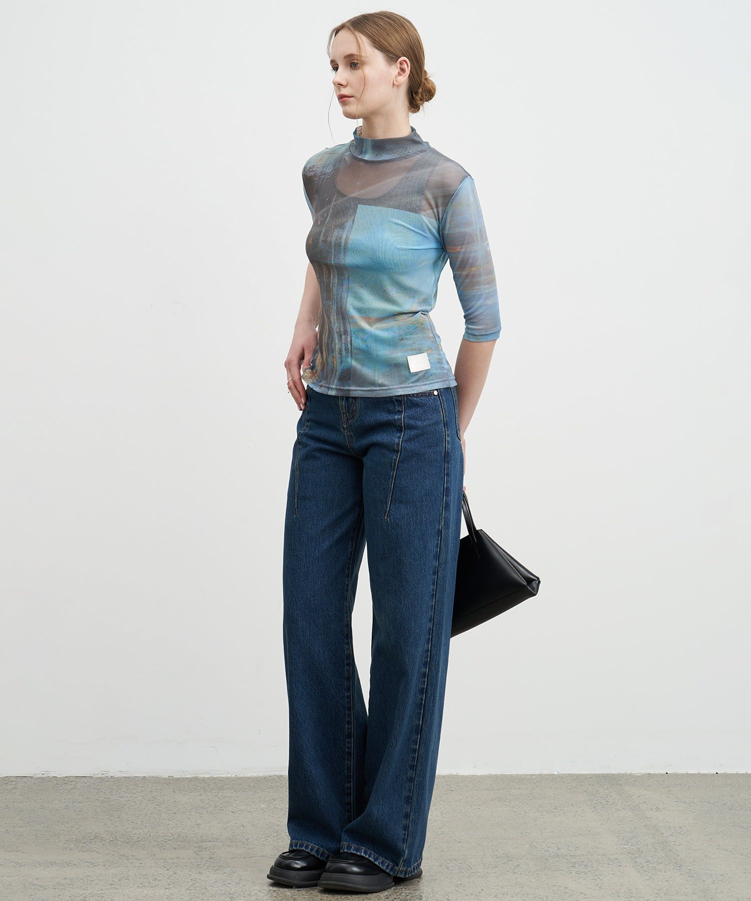 Printed Mesh Semi-Sheer Top