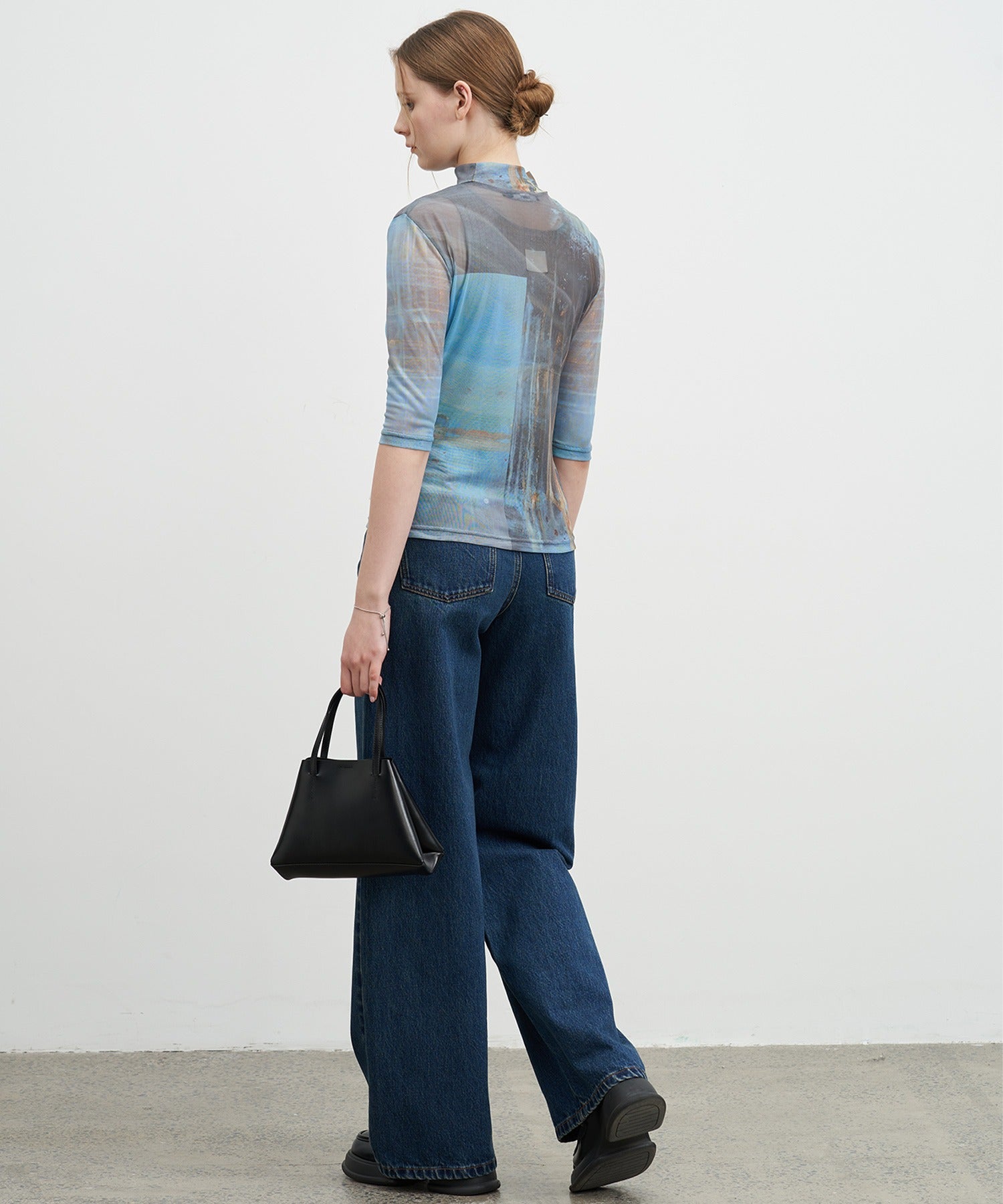 Printed Mesh Semi-Sheer Top