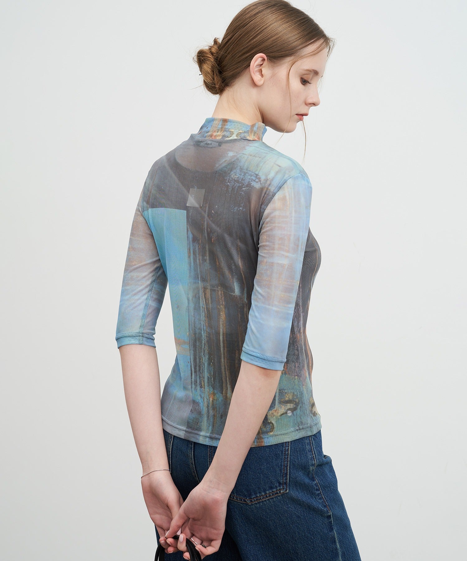 Printed Mesh Semi-Sheer Top