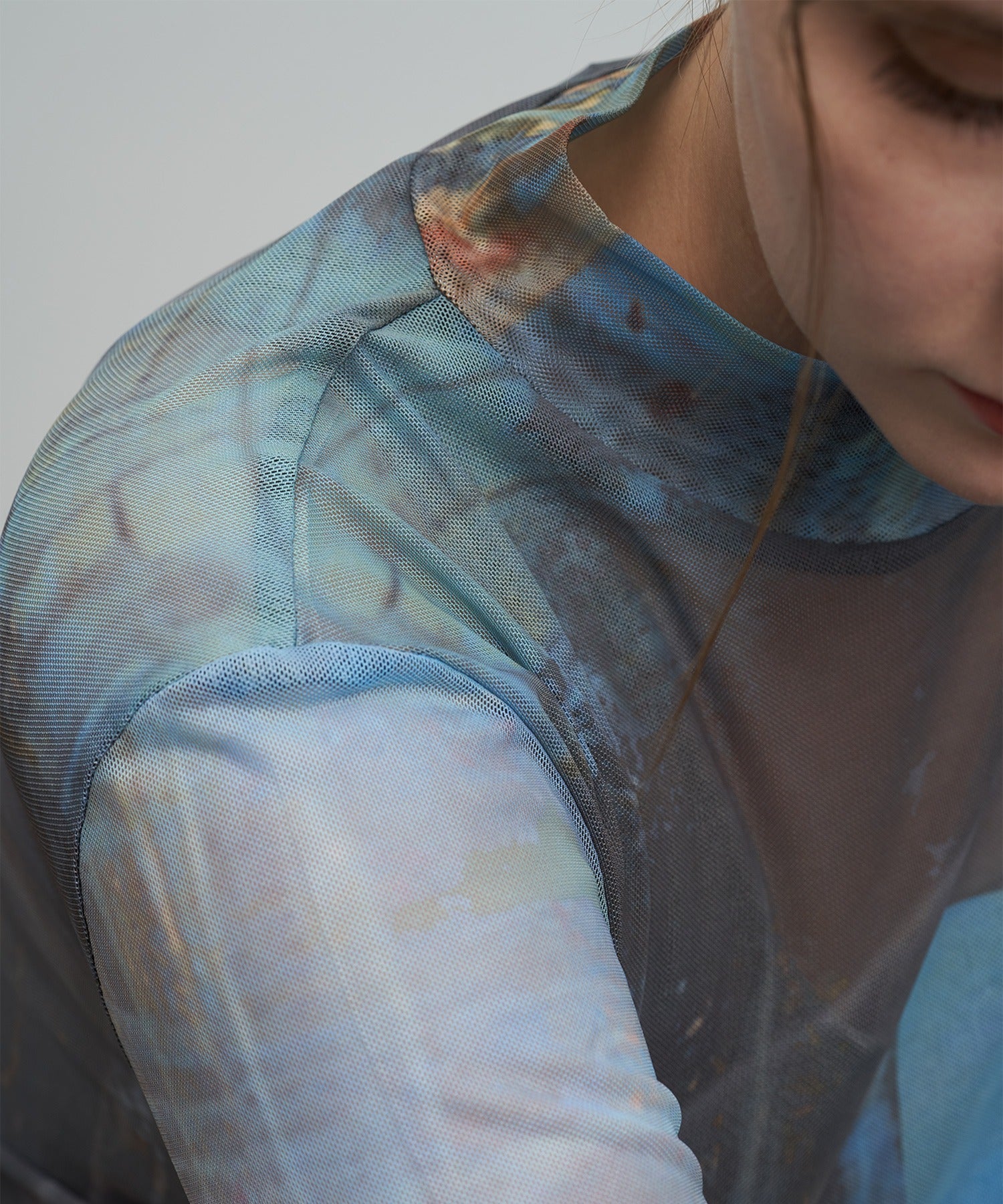 Printed Mesh Semi-Sheer Top