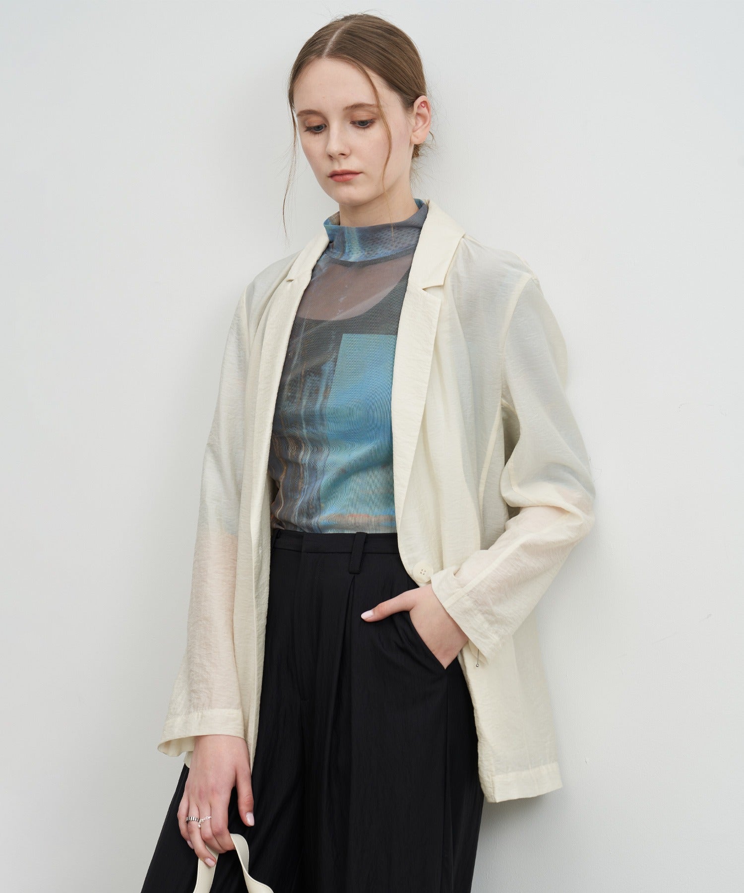 Printed Mesh Semi-Sheer Top