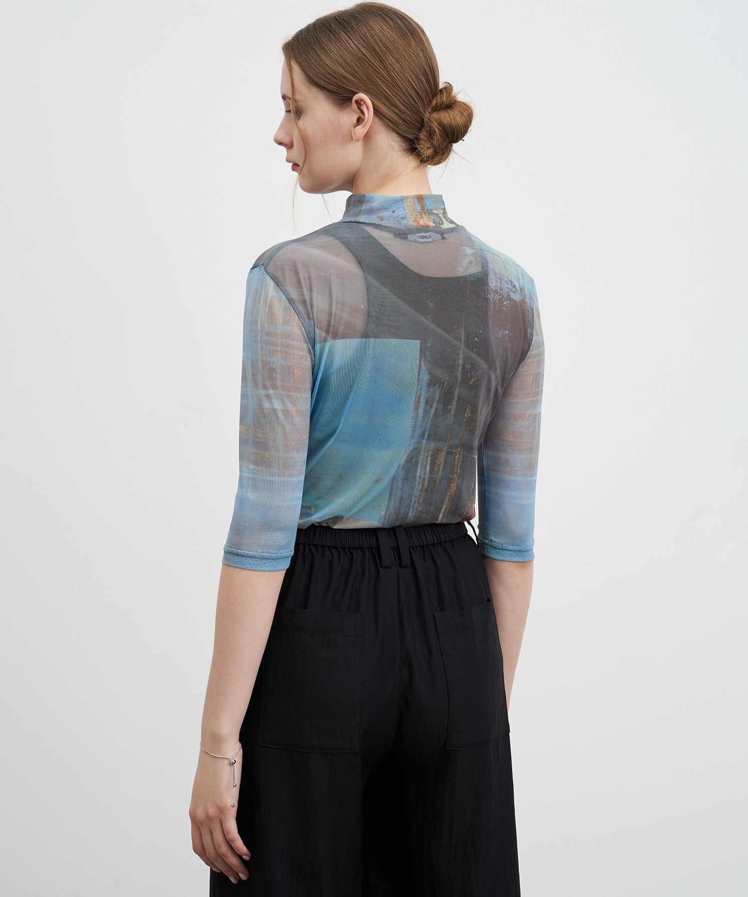 Printed Mesh Semi-Sheer Top