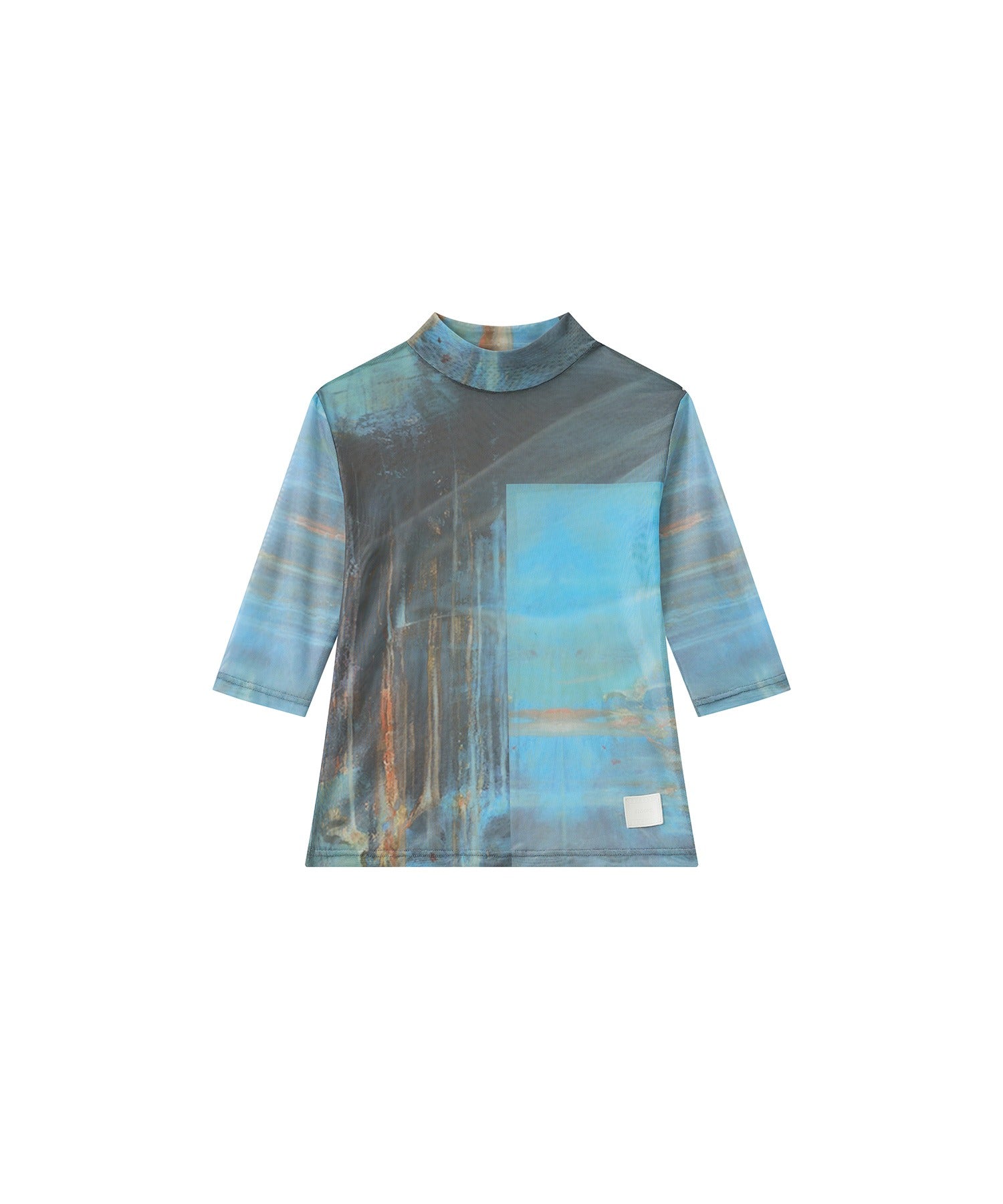 Printed Mesh Semi-Sheer Top