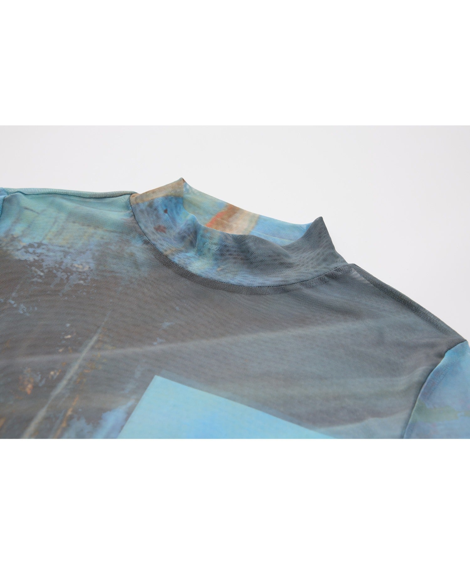 Printed Mesh Semi-Sheer Top