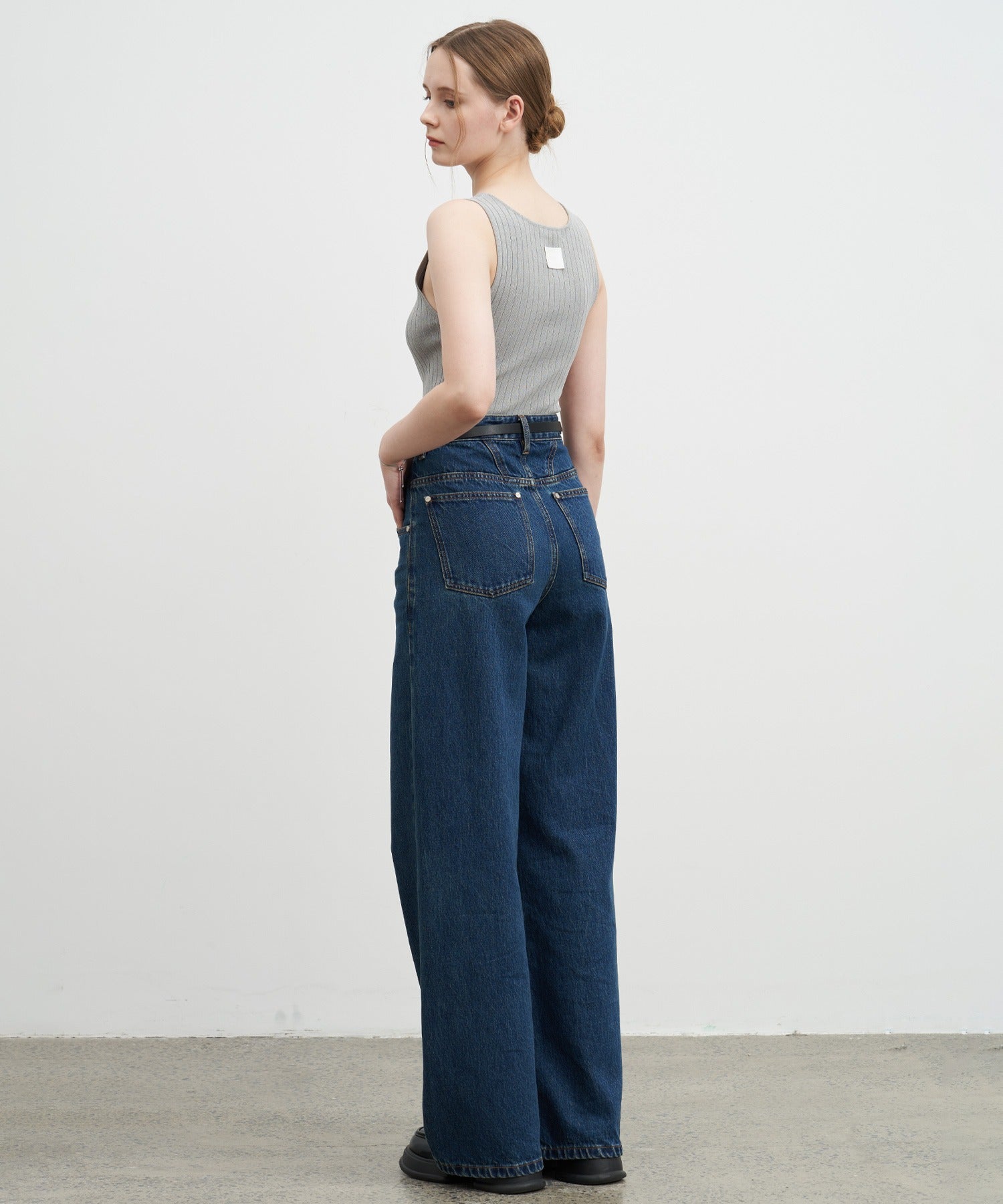 High-Rise Denim Pants with Waist Panel Detail