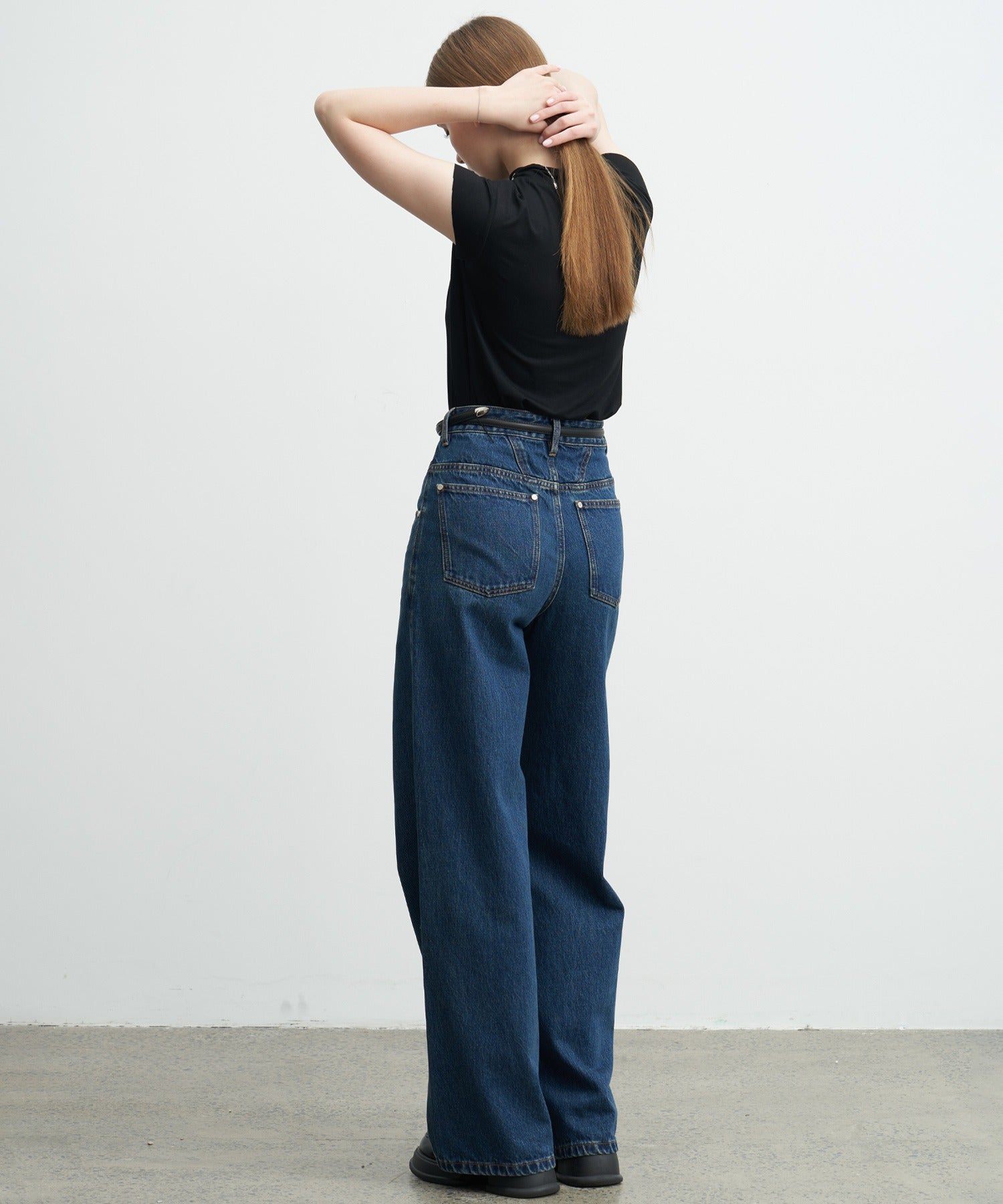 High-Rise Denim Pants with Waist Panel Detail