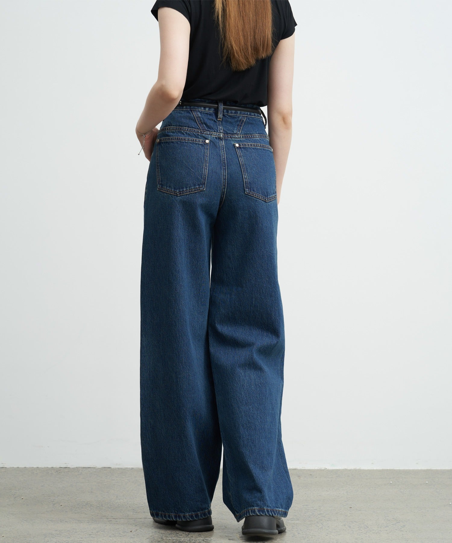 High-Rise Denim Pants with Waist Panel Detail