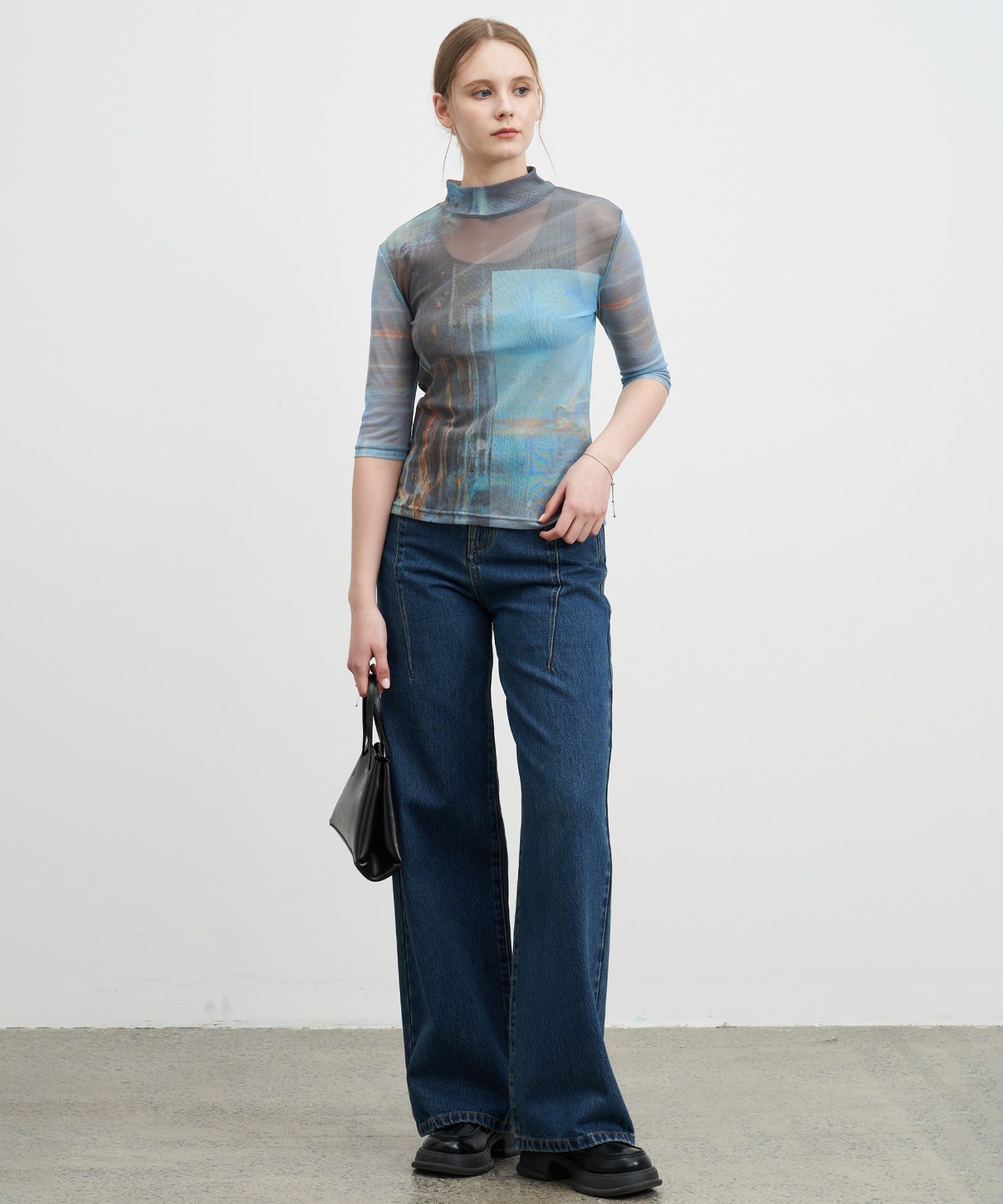 High-Rise Denim Pants with Waist Panel Detail