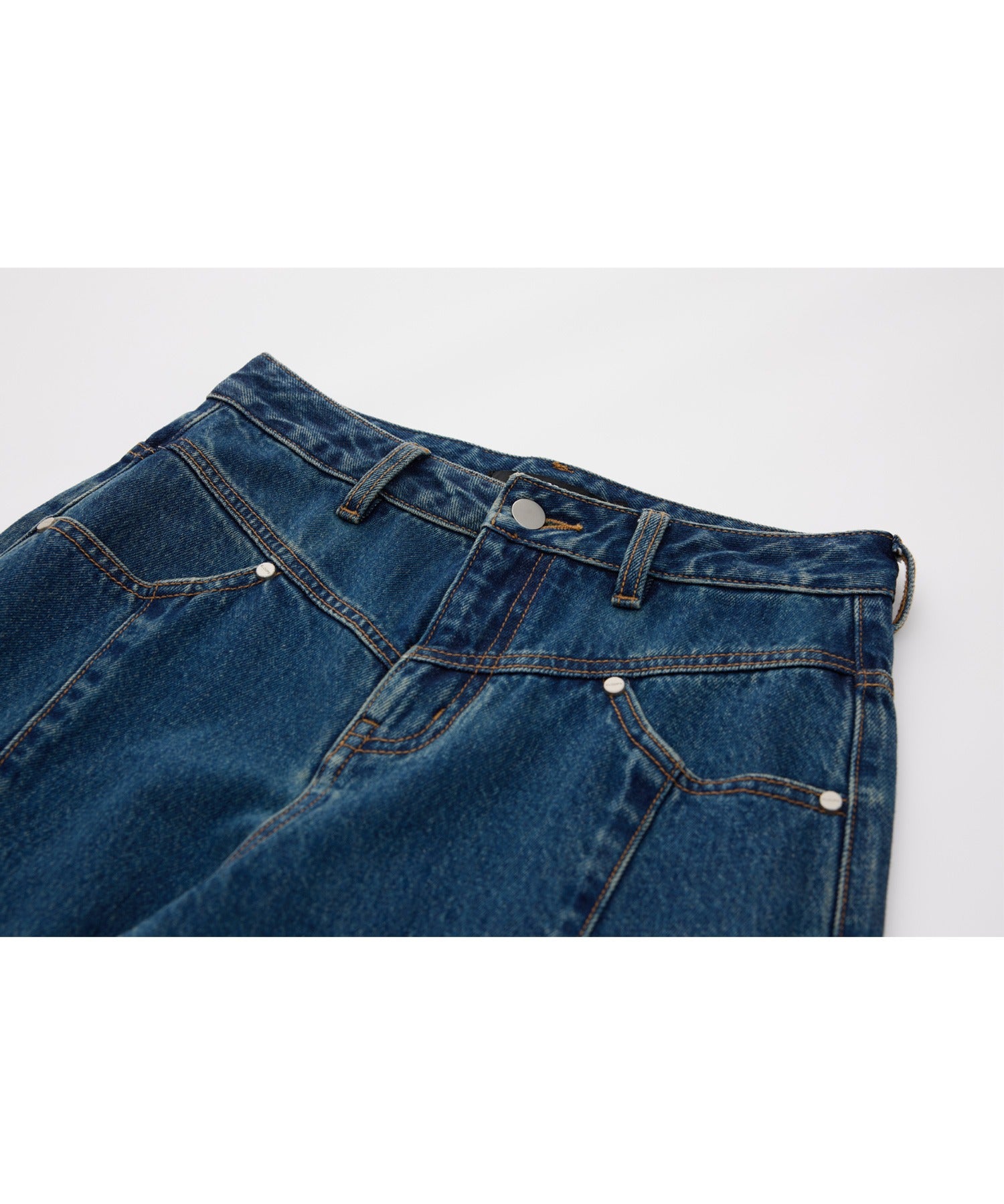 High-Rise Denim Pants with Waist Panel Detail