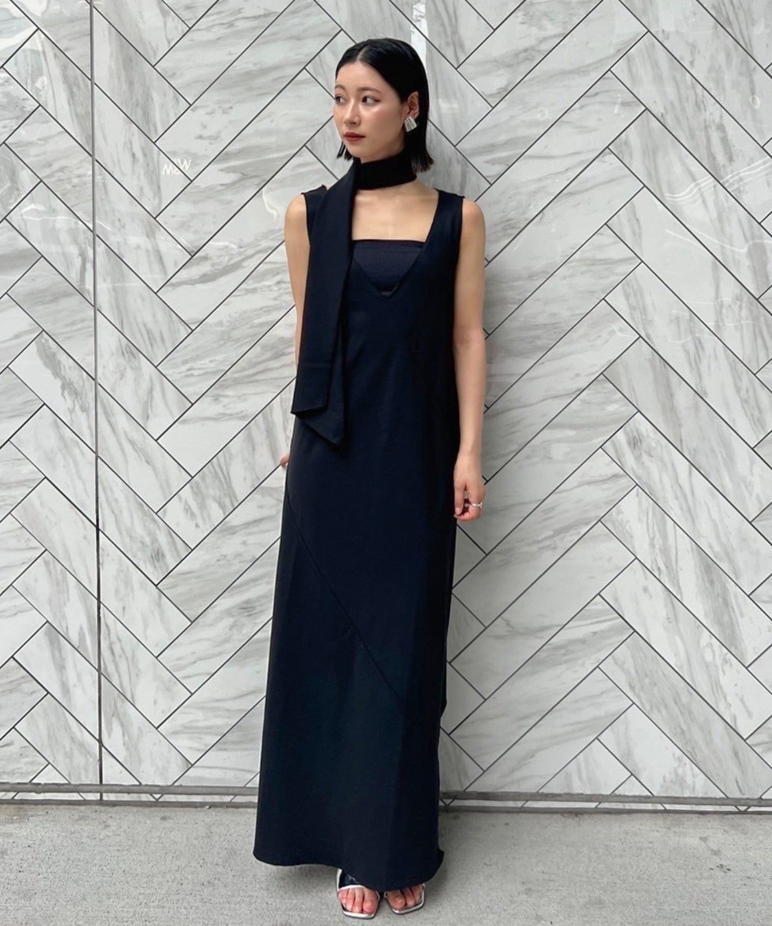 Drape Long Frill 2-Way Midi Dress