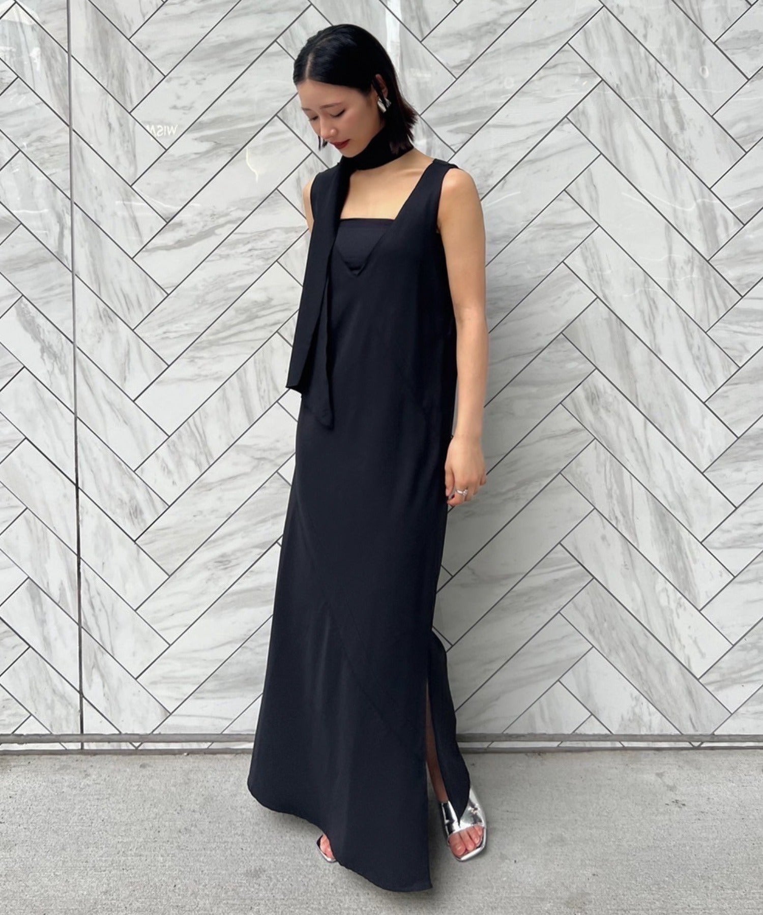 Drape Long Frill 2-Way Midi Dress