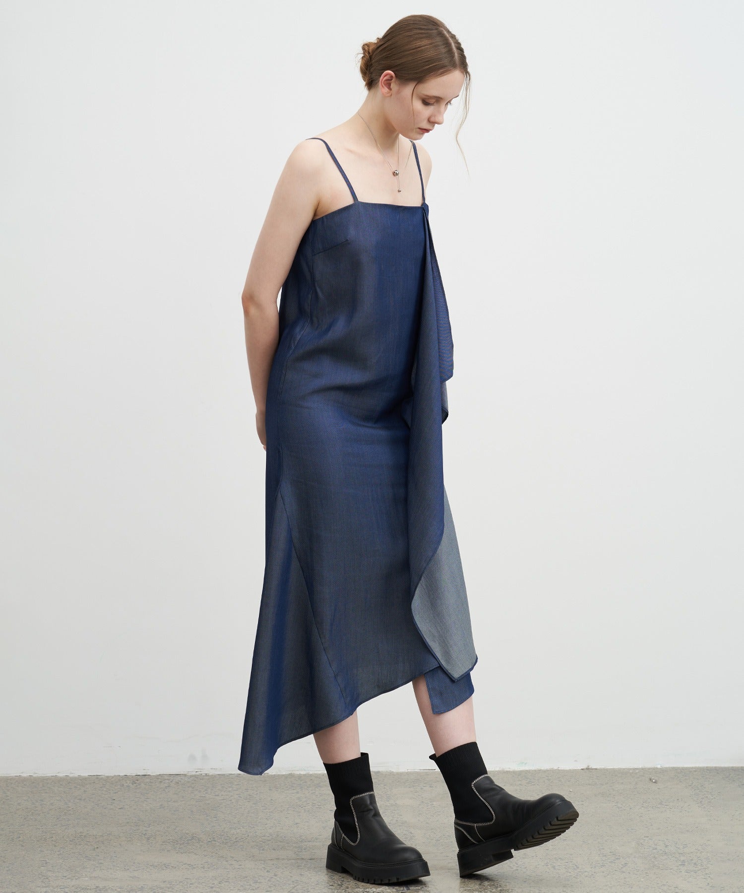 Denim Side Frill Drape Camisole Dress