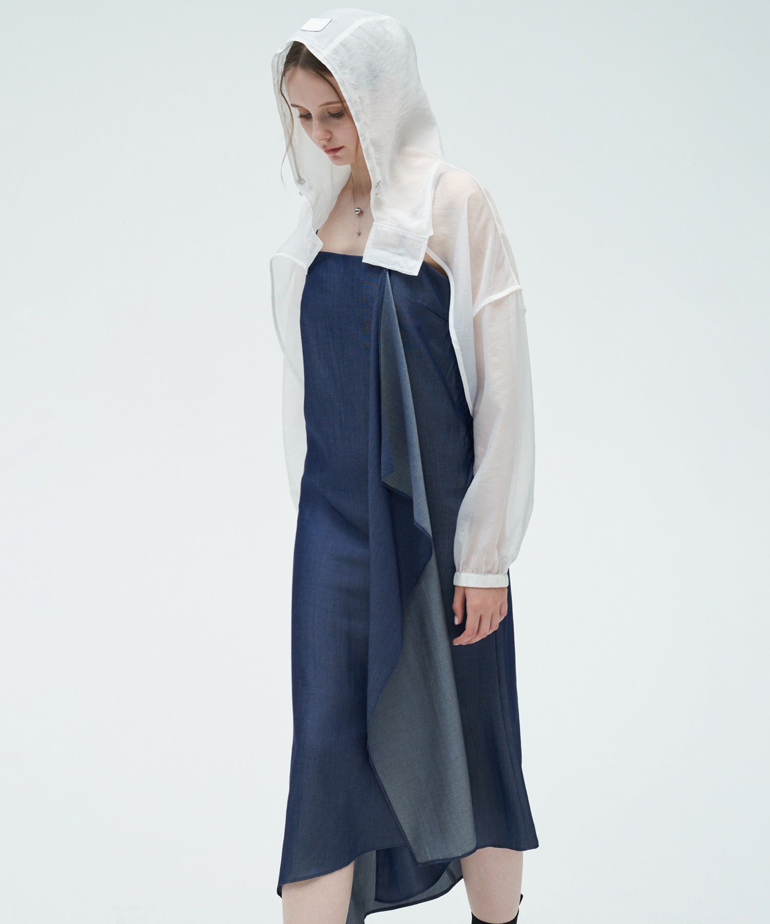 Denim Side Frill Drape Camisole Dress