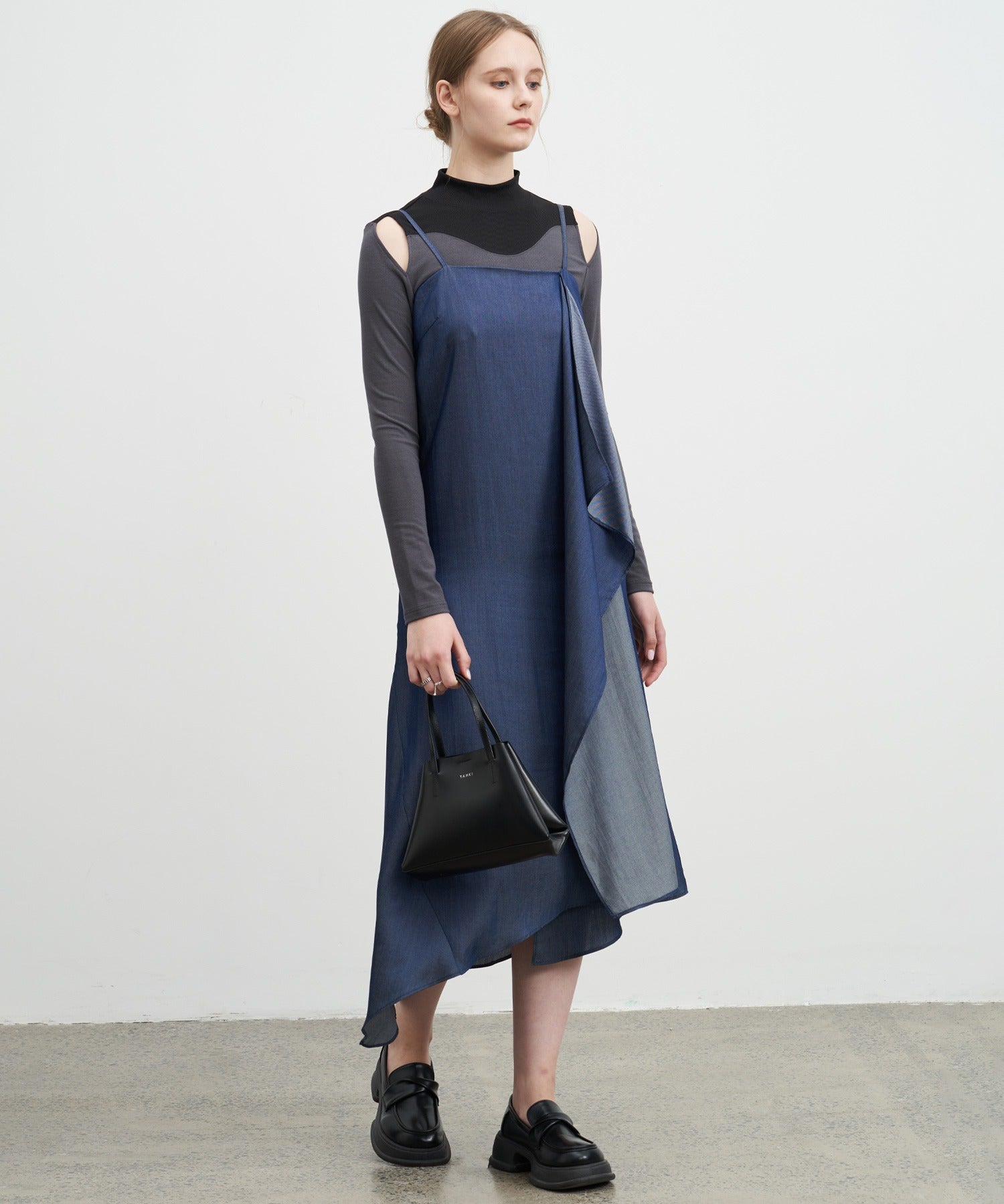 Denim Side Frill Drape Camisole Dress