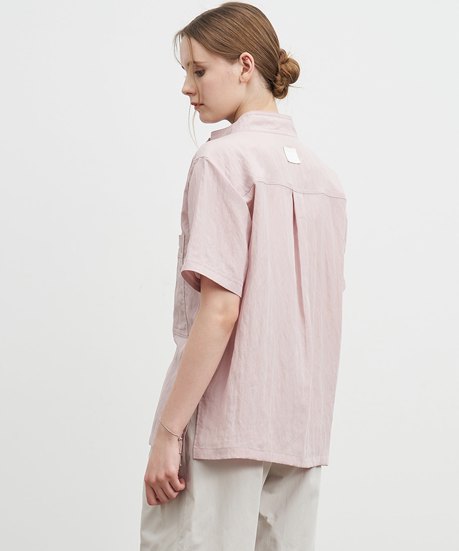 Mock Neck Washed Big Pocket Shirt