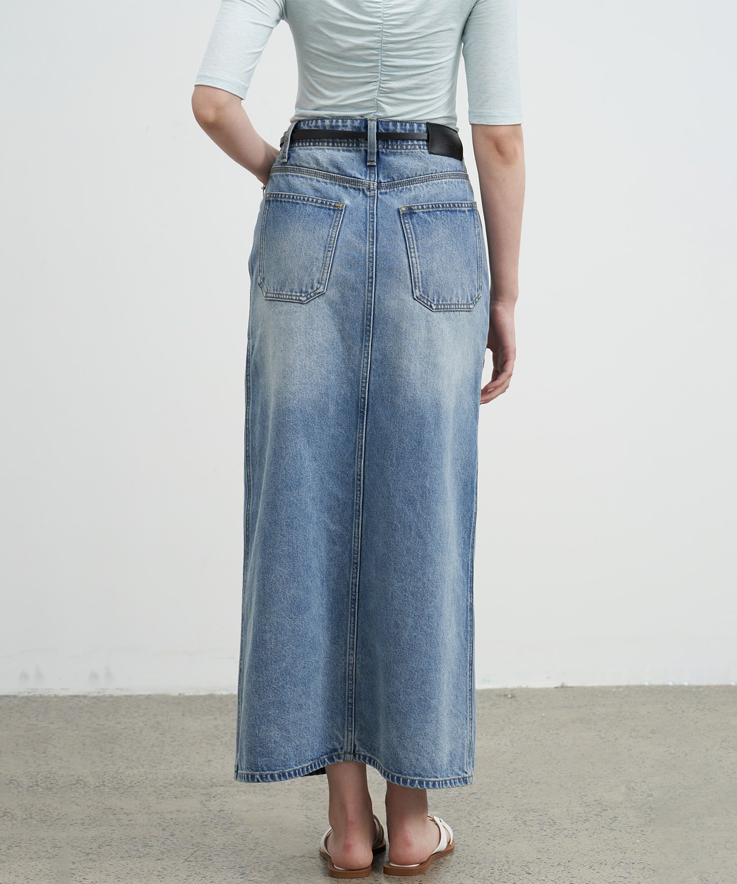 Button-front denim midi skirt