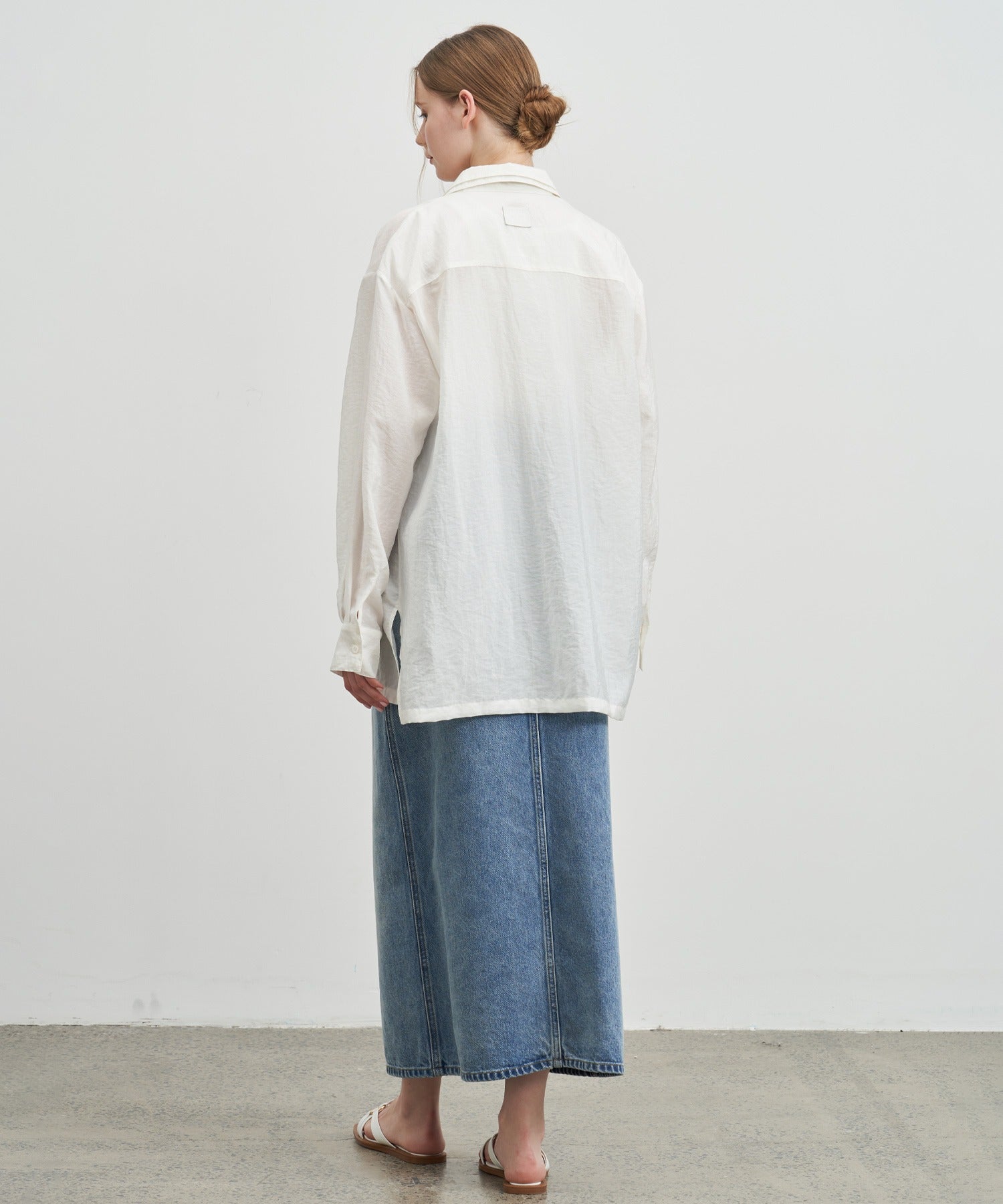 Button-front denim midi skirt