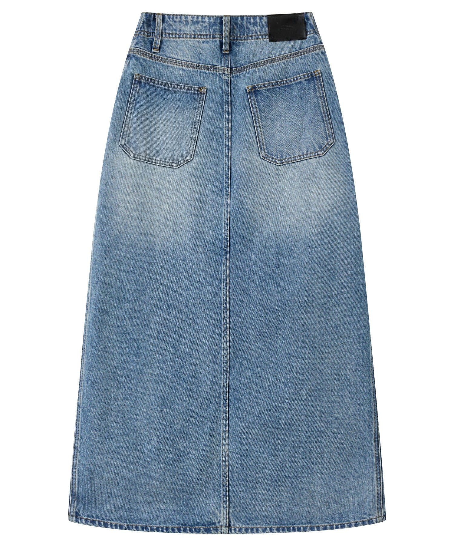 Button-front denim midi skirt