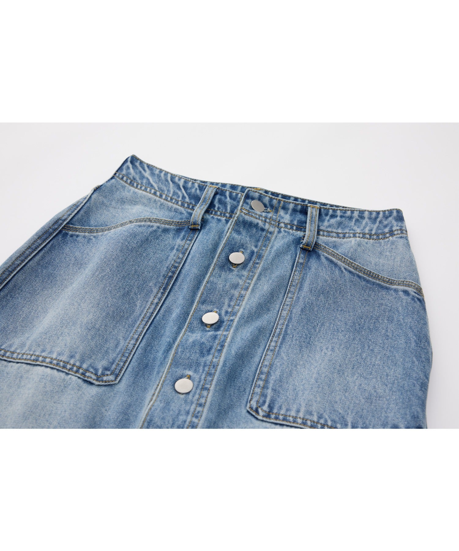 Button-front denim midi skirt