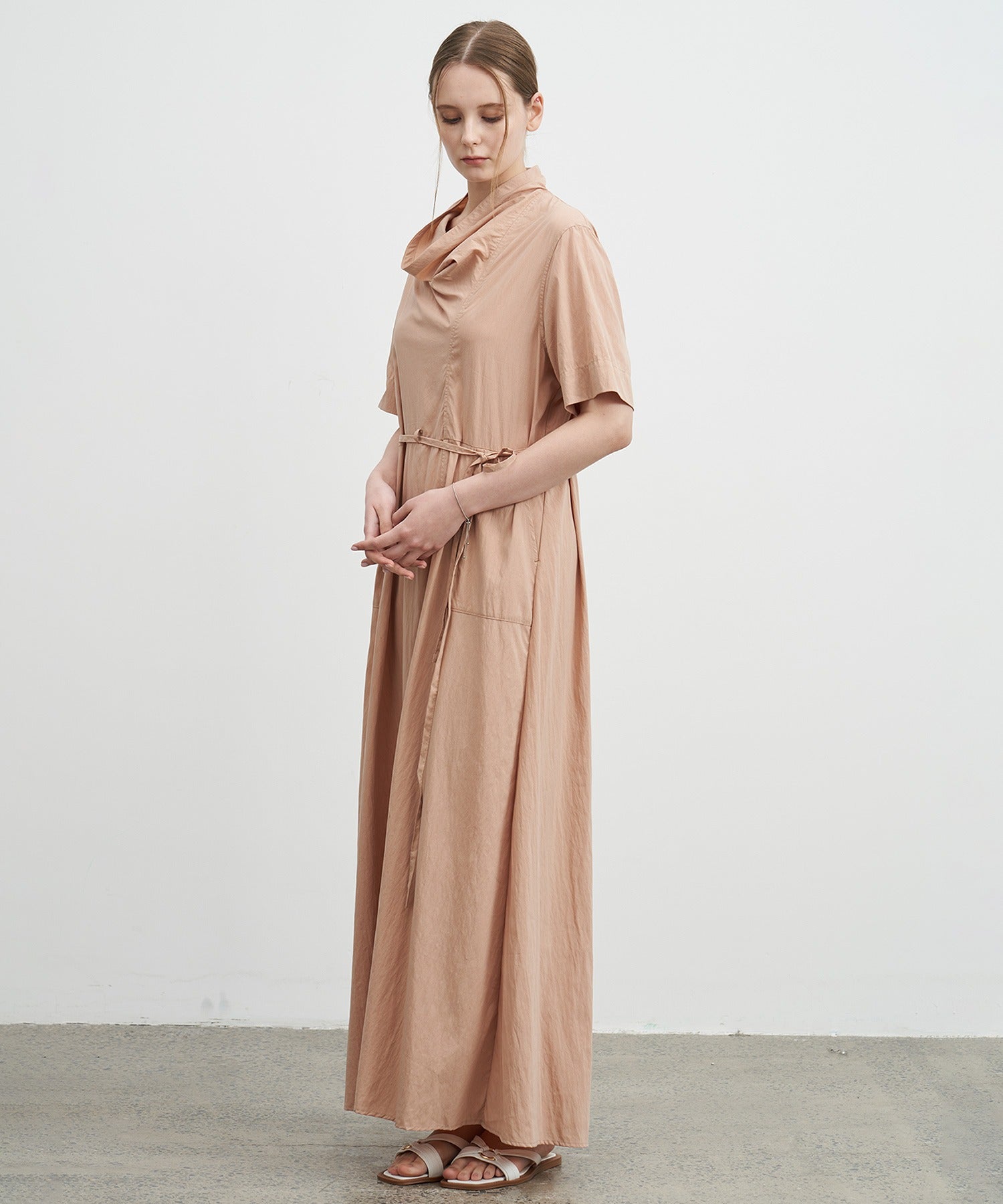 Drape Collar Midi Shirt Dress