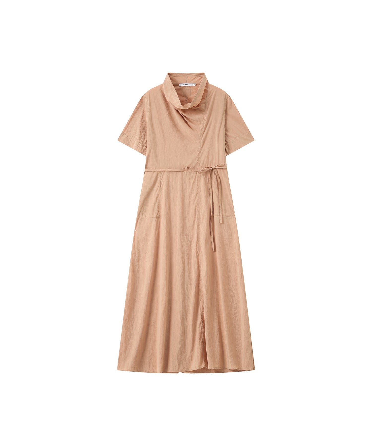 Drape Collar Midi Shirt Dress