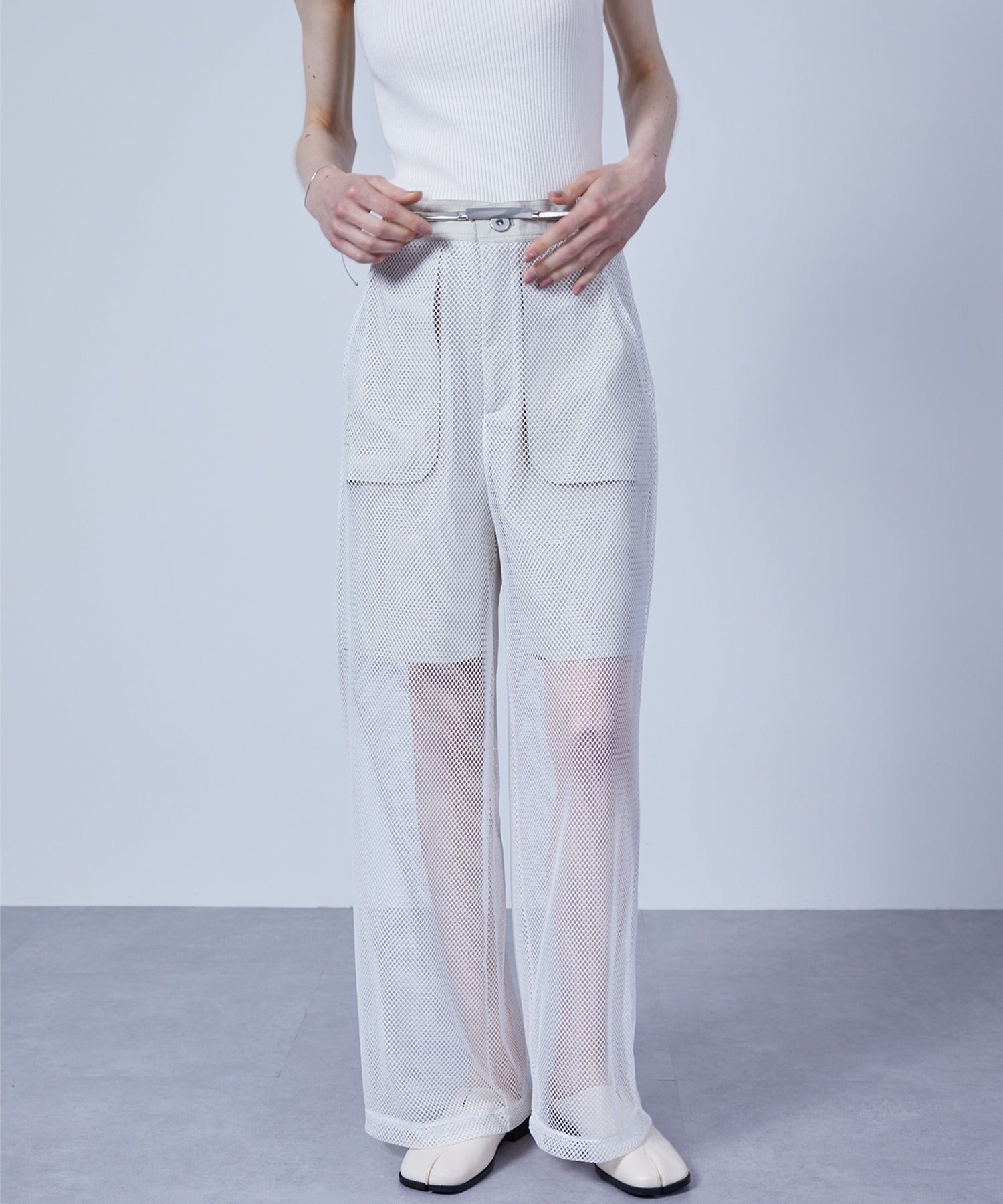 Mesh Contrast Wide-Leg Pants