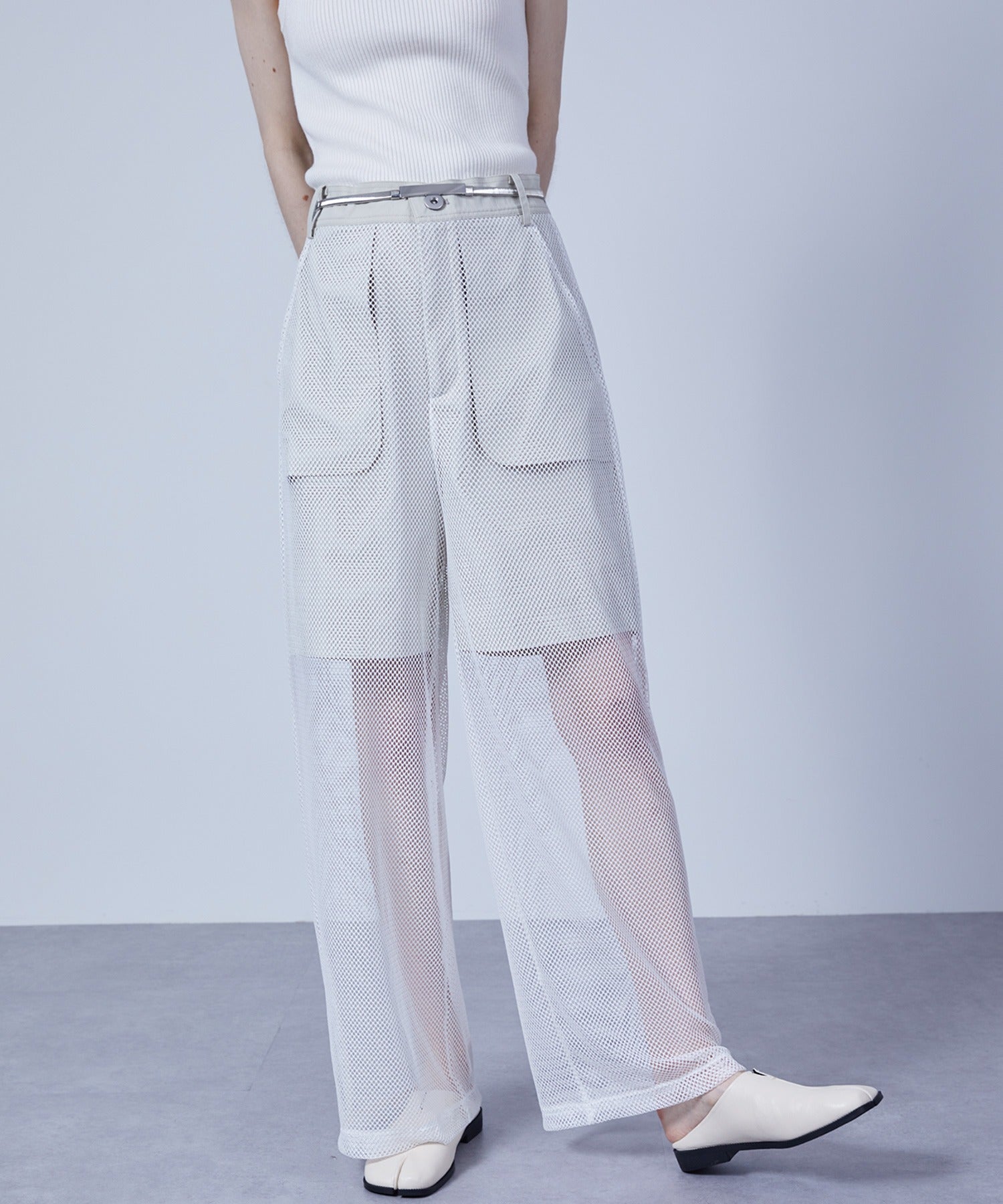 Mesh Contrast Wide-Leg Pants
