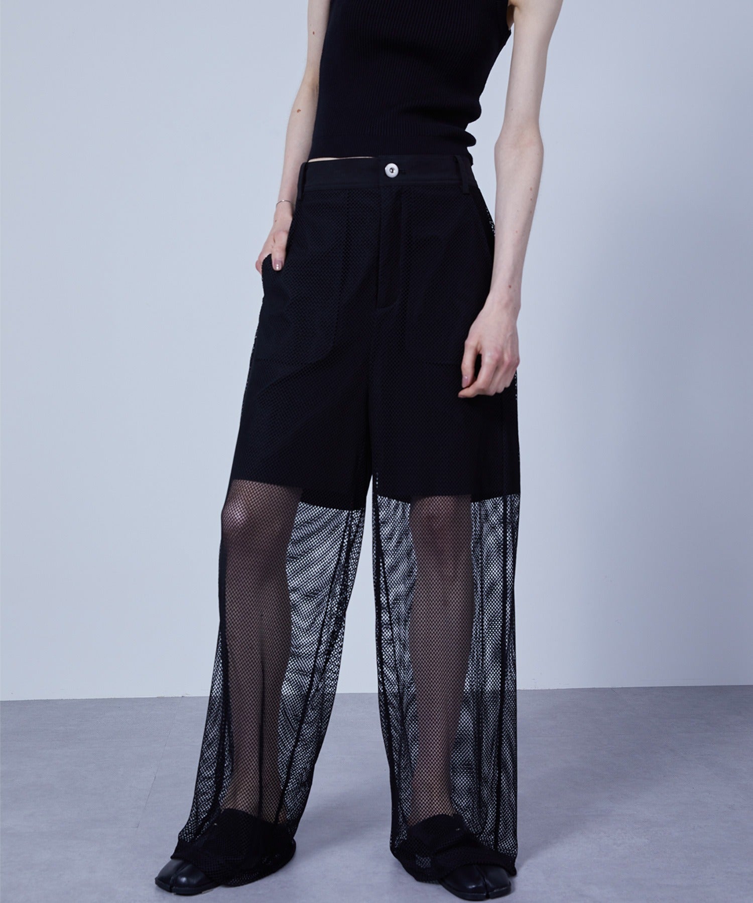 Mesh Contrast Wide-Leg Pants