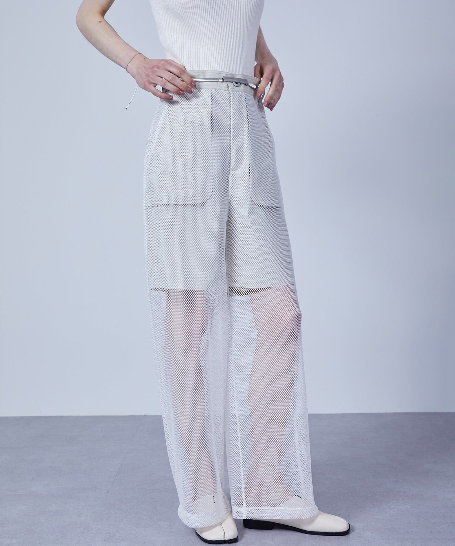 Mesh Contrast Wide-Leg Pants