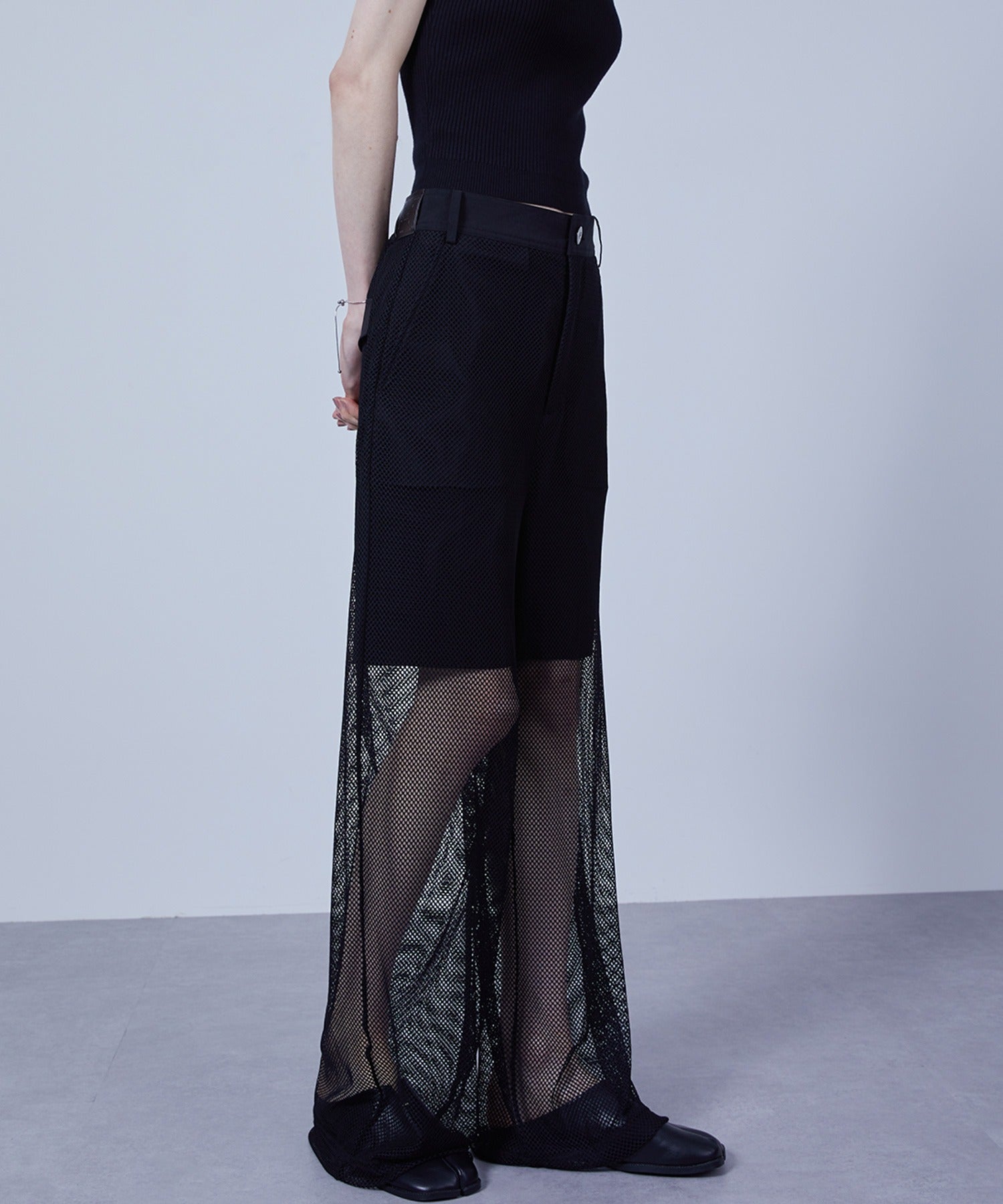 Mesh Contrast Wide-Leg Pants
