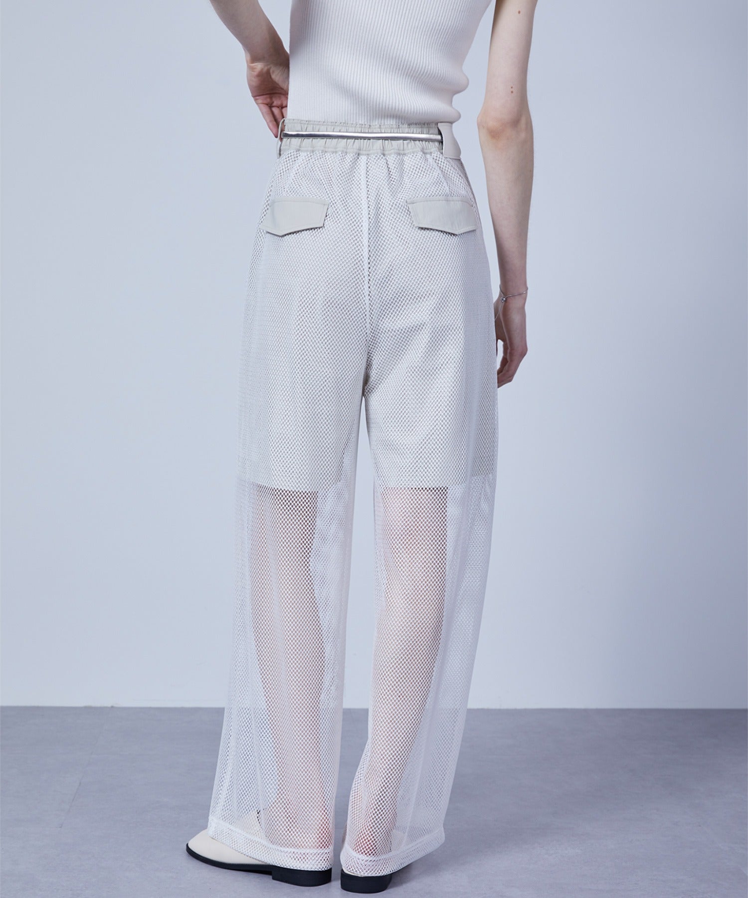 Mesh Contrast Wide-Leg Pants