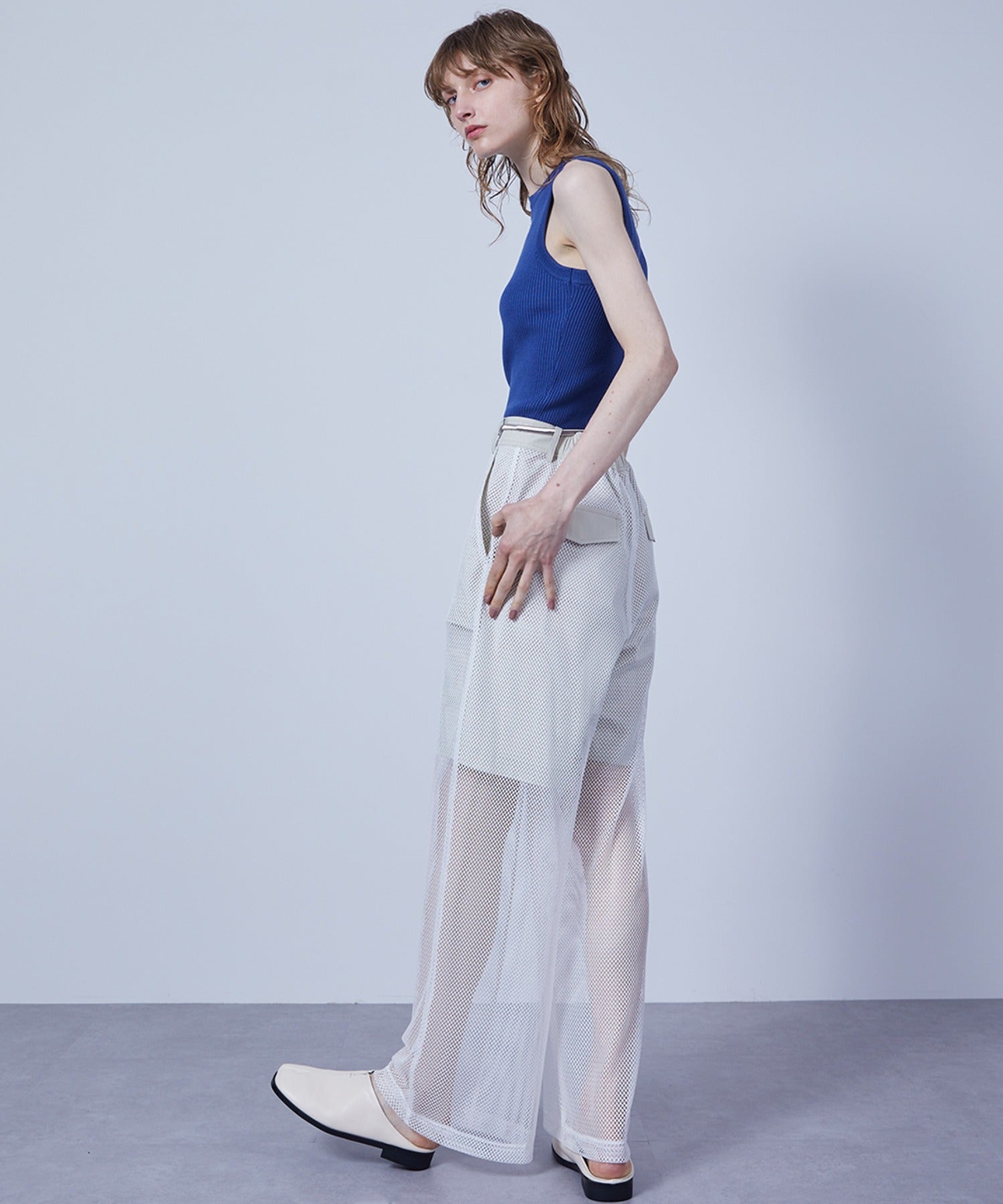 Mesh Contrast Wide-Leg Pants