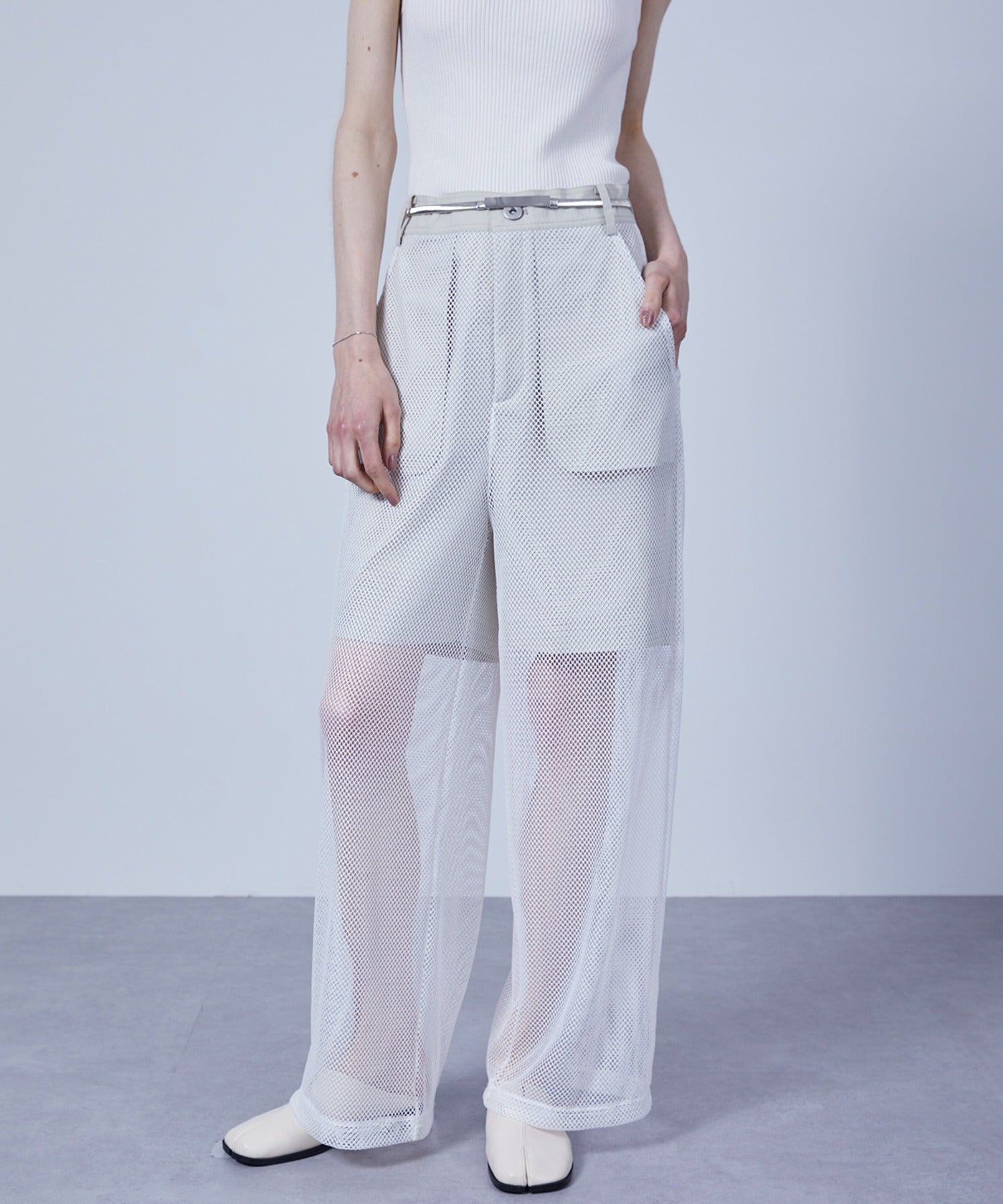 Mesh Contrast Wide-Leg Pants