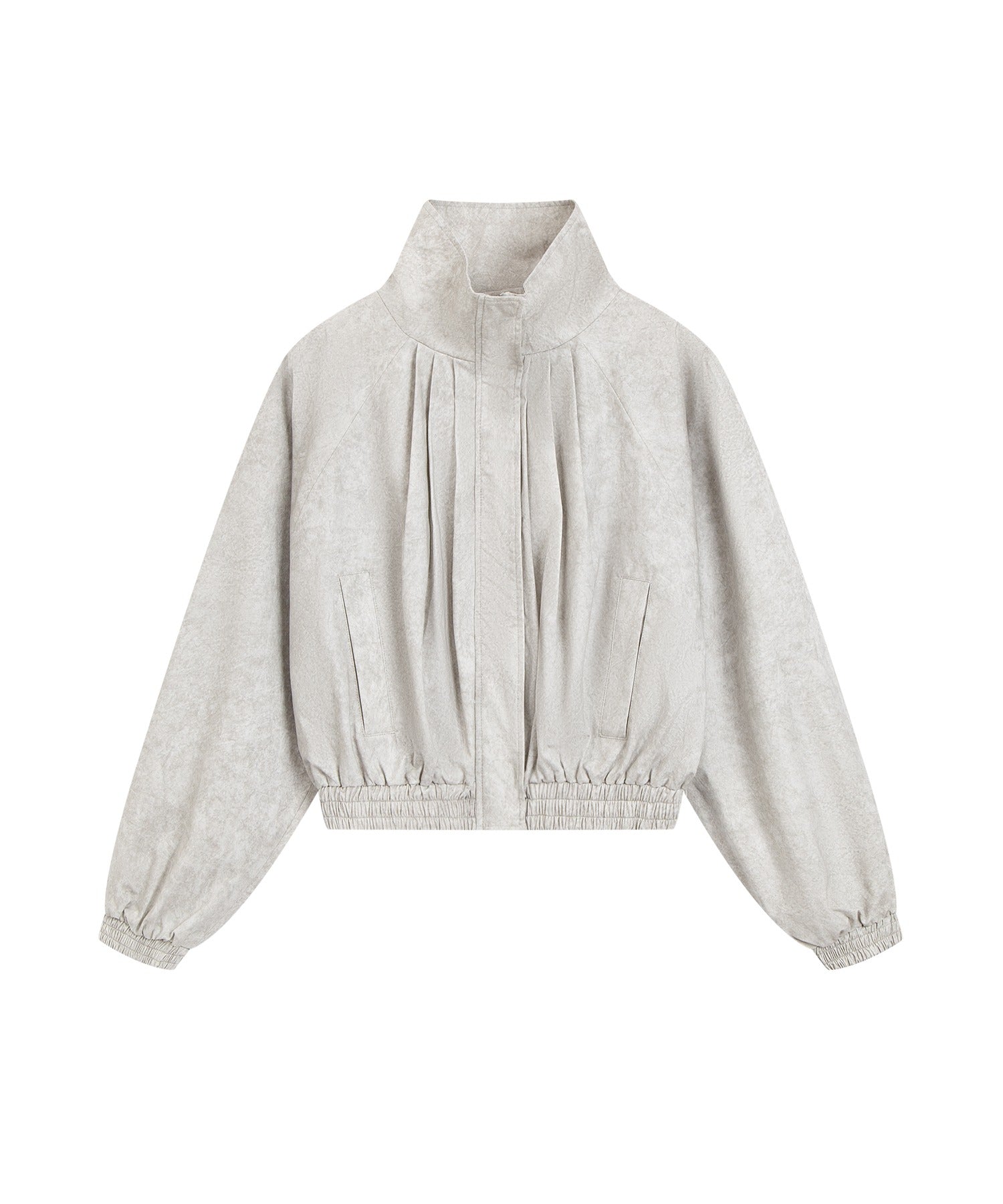 Nuance Marble Pattern High Neck Front-Tuck Volume Blouson