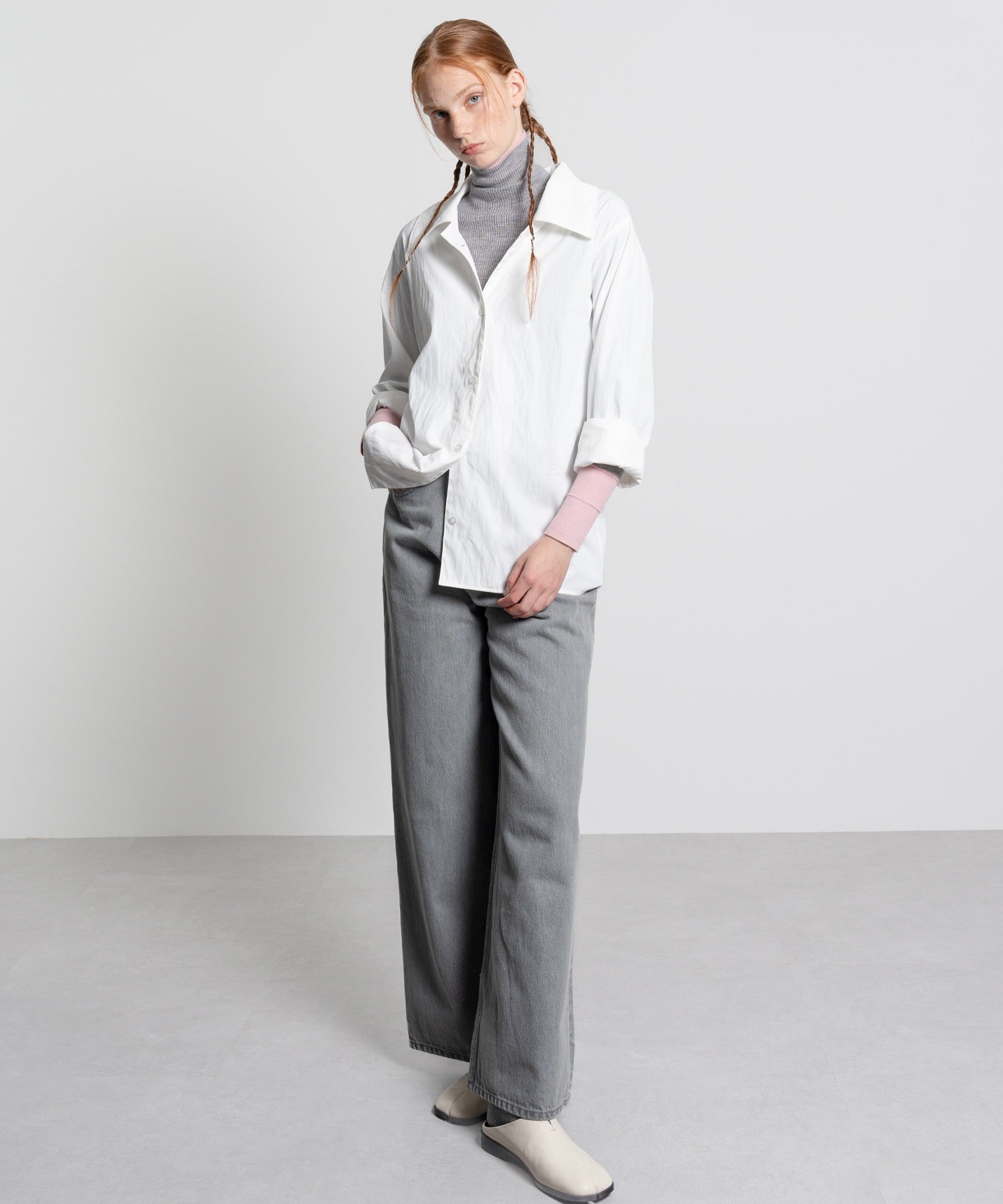 Color Block Rib Knit High Neck Wool Top