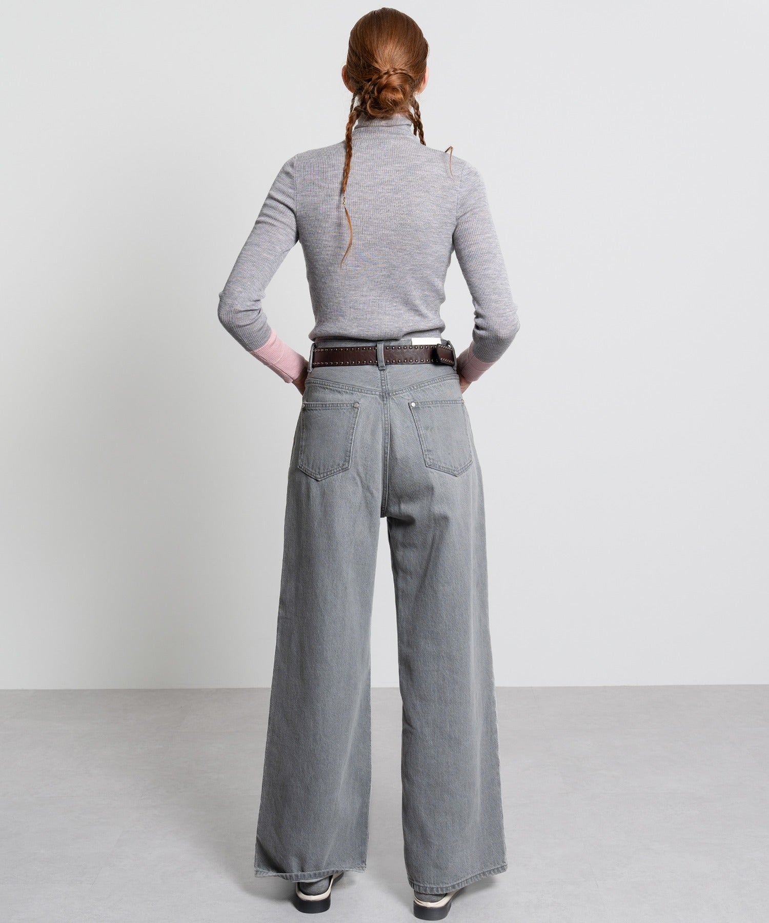 Color Block Rib Knit High Neck Wool Top