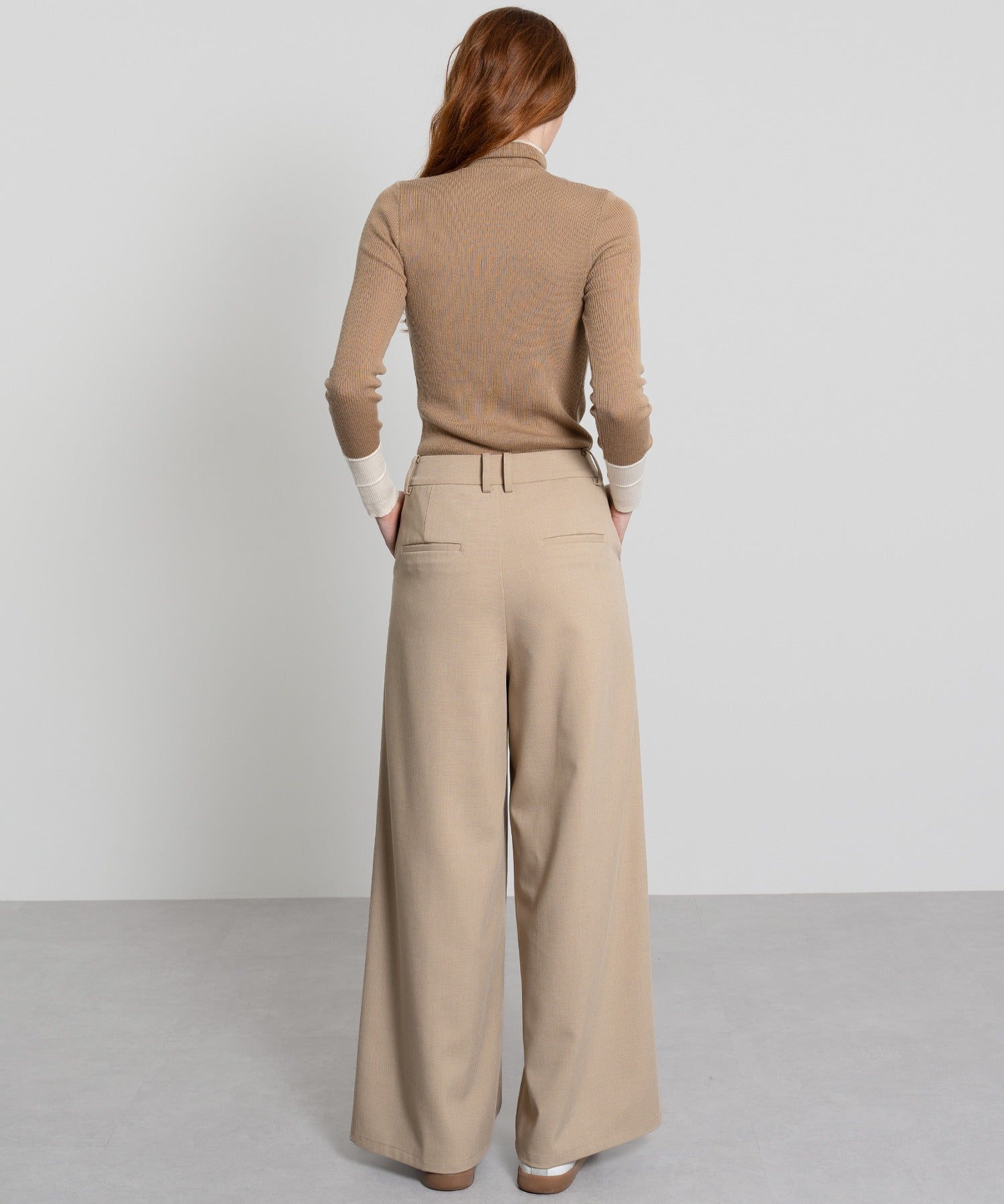 Color Block Rib Knit High Neck Wool Top