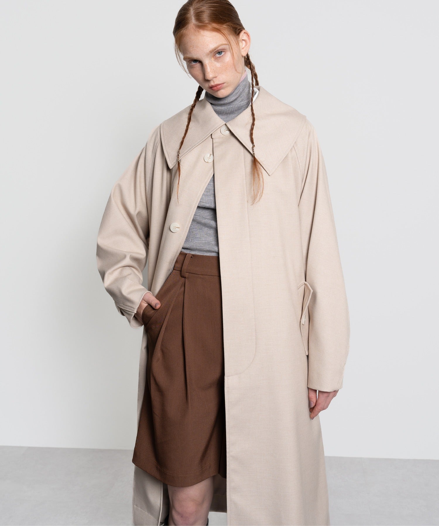 Color Block Rib Knit High Neck Wool Top